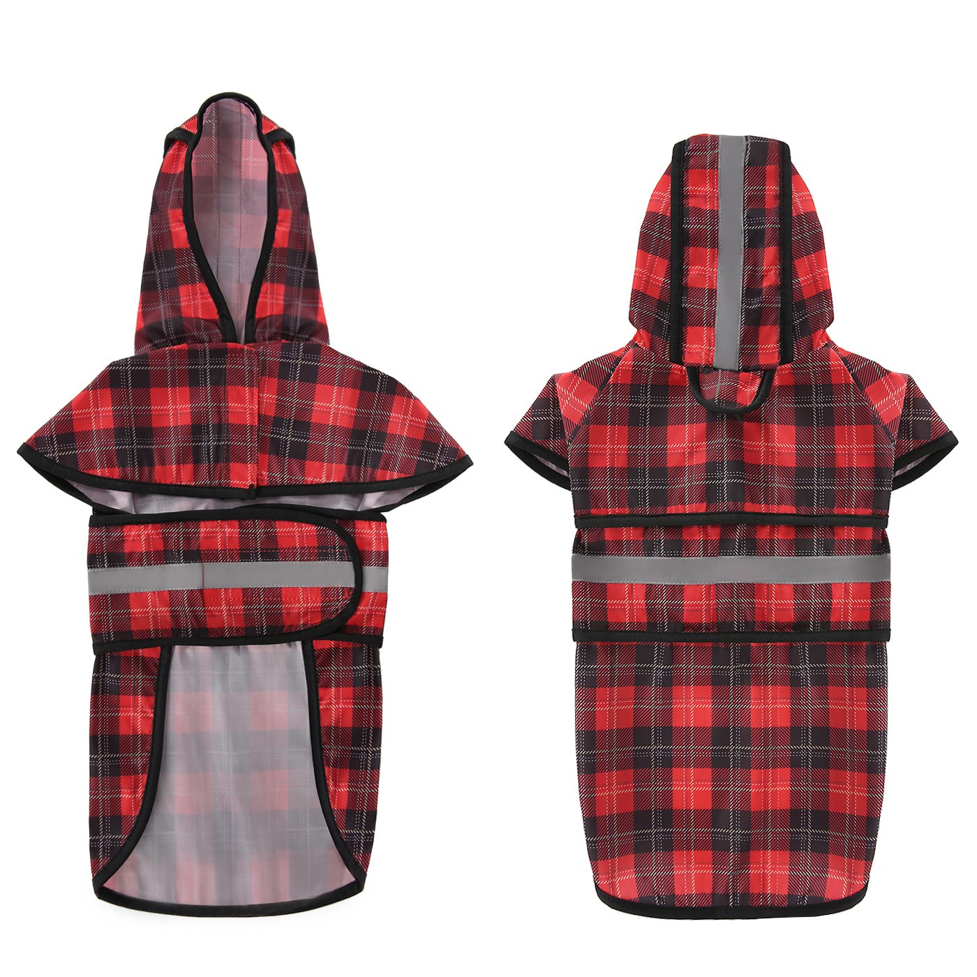 Hde Dog Raincoat Hooded Slicker Poncho For Small To X-Large Dogs And Puppies Plaid - L