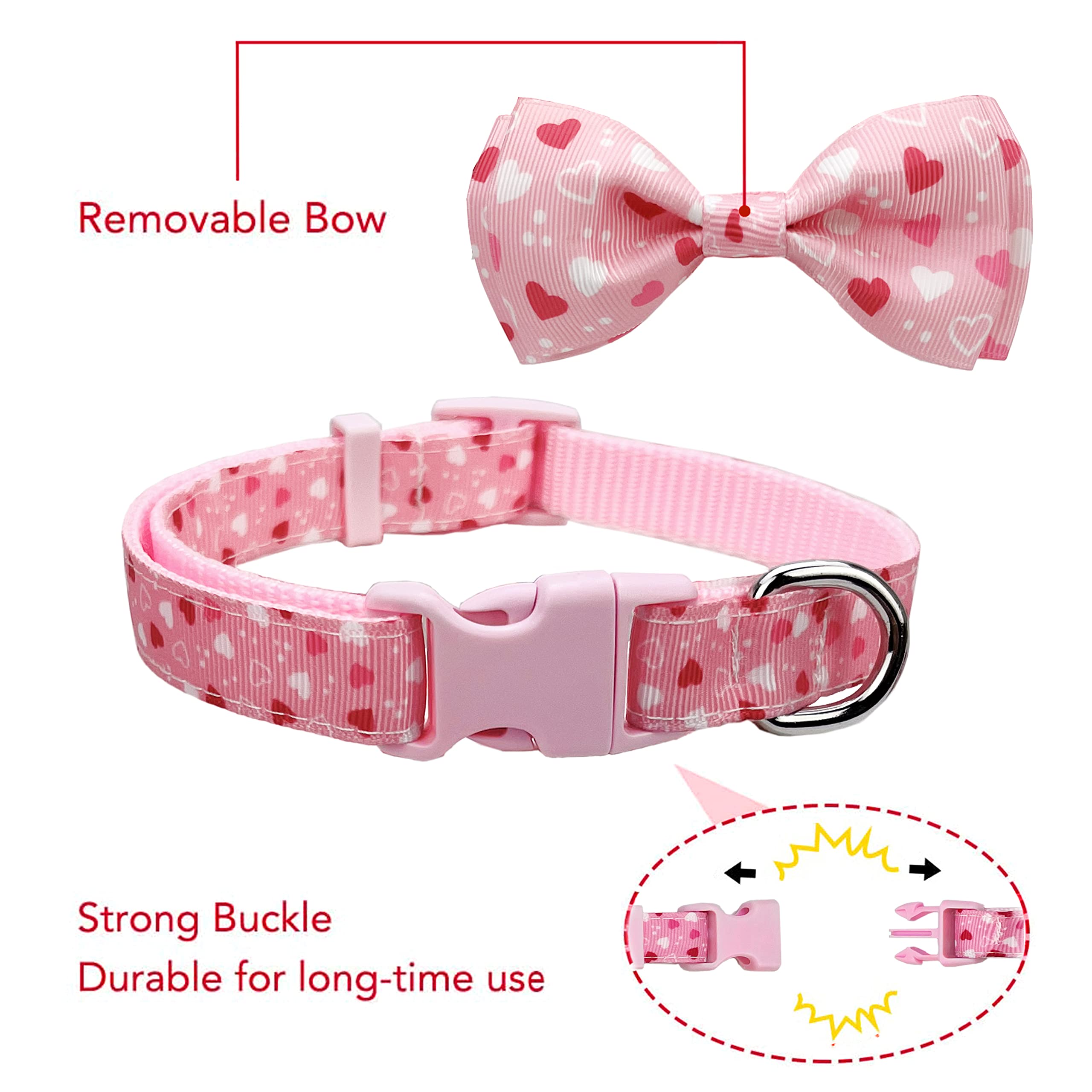 2 Pack Holiday Collar with Bow Tie, Valentine Dog Collar for Large Medium Small Pets Puppies (Small)