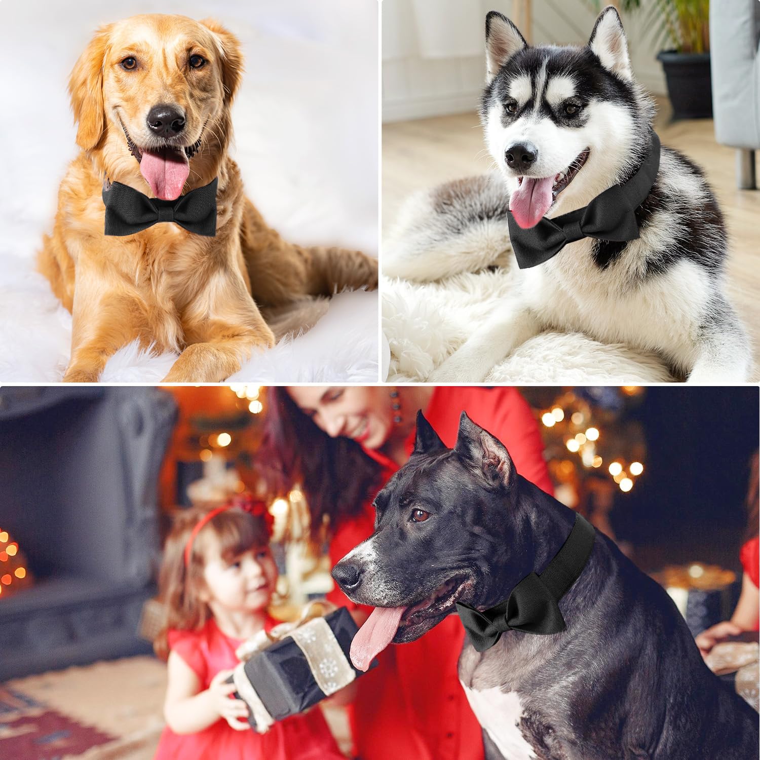 Segarty Dog Bowtie, Adjustable Black Bowtie Collar For Large Dogs, Durable Dog Neck Tie Tuxedo Comfortable Cotton Boy Pets Bows