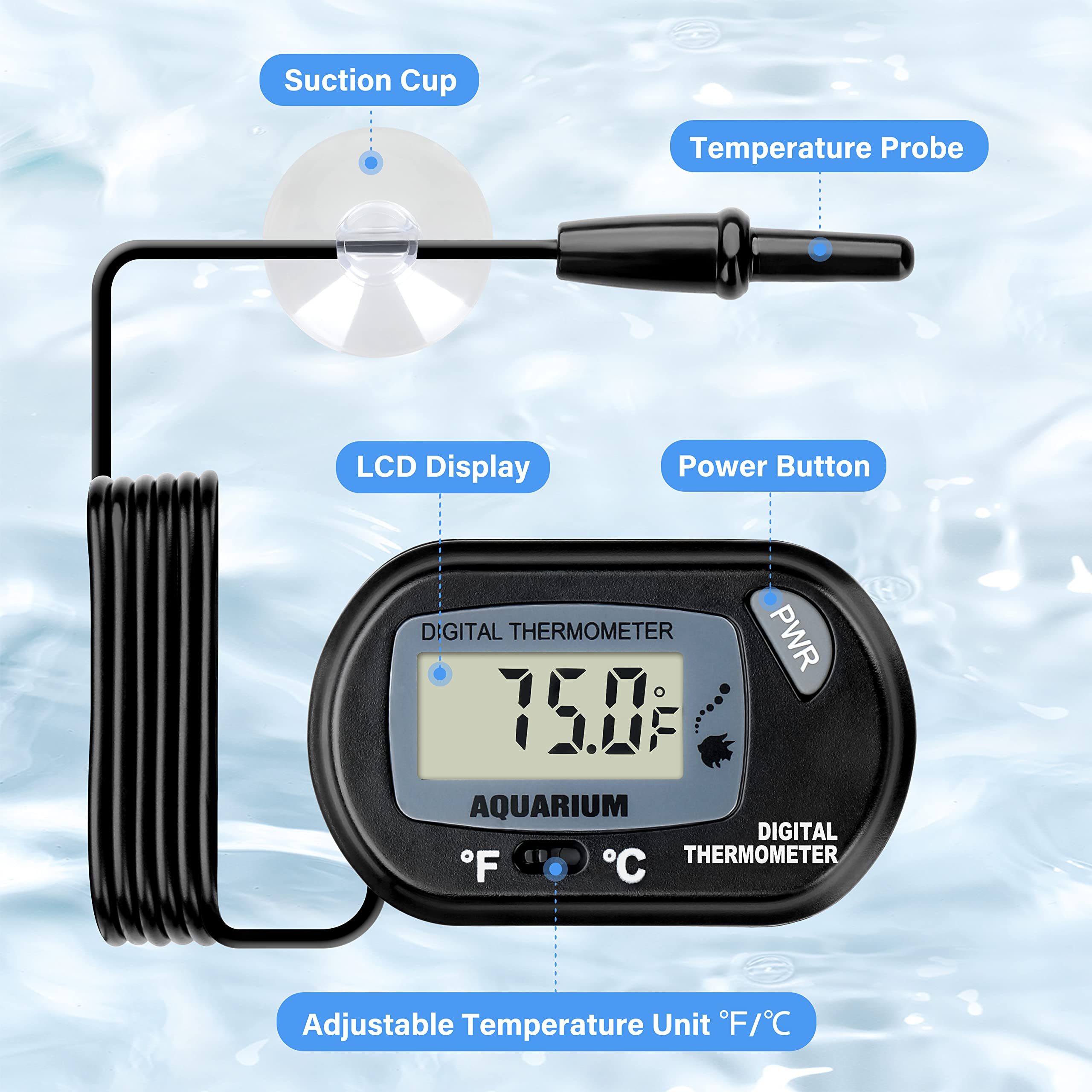 Ipower 4 By 7-Inch Reptile Heat Mat With Temperature Adjustable Controller Knob, Lcd Digital Aquarium Thermometer, Under Tank Wa