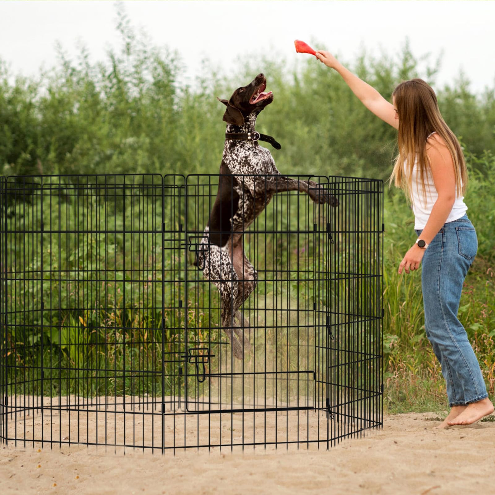 Pet Playpen Dog Fence Foldable Metal Dog Pen Wire Exercise Puppy Play Yard Pet Enclosure Indoor Outdoor 8 Panels 36 Inch With Bo