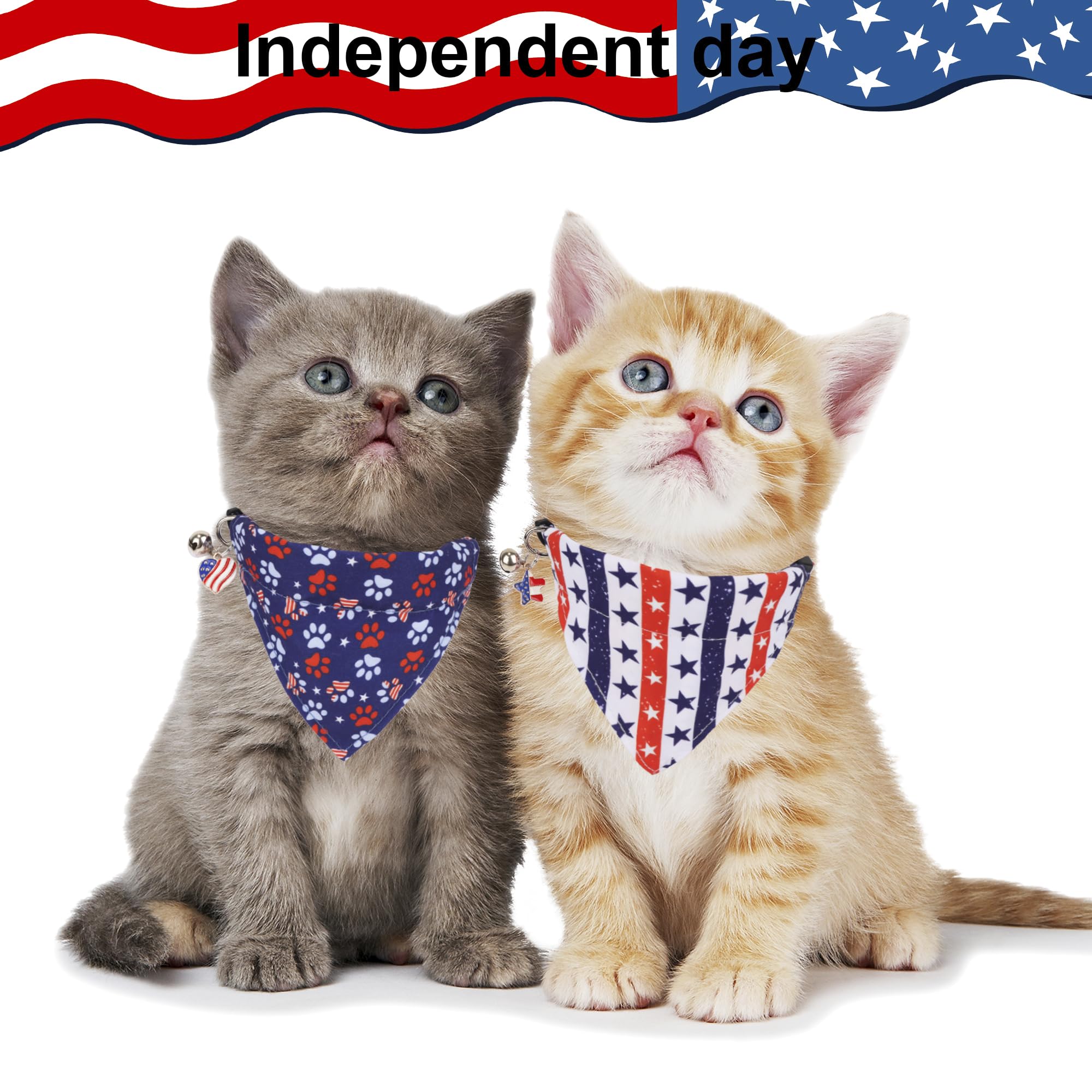 Adoggygo American Flag Cat Collars Breakaway With Removable Bandana, Adjustable 4Th Of July Bandana Collar For Cats Kittens