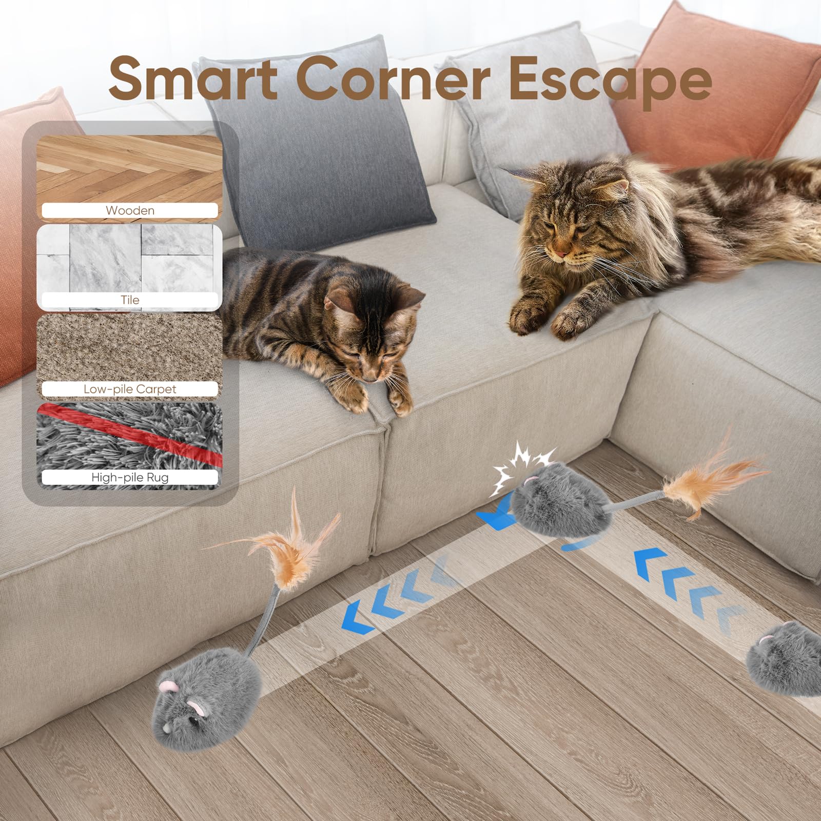 Pawingcat Remote Control Cat Toy Rechargeable Cat Mouse Toy Automatic Interactive Cat Toys For Indoor Cats Toy With 3-Speed Adju