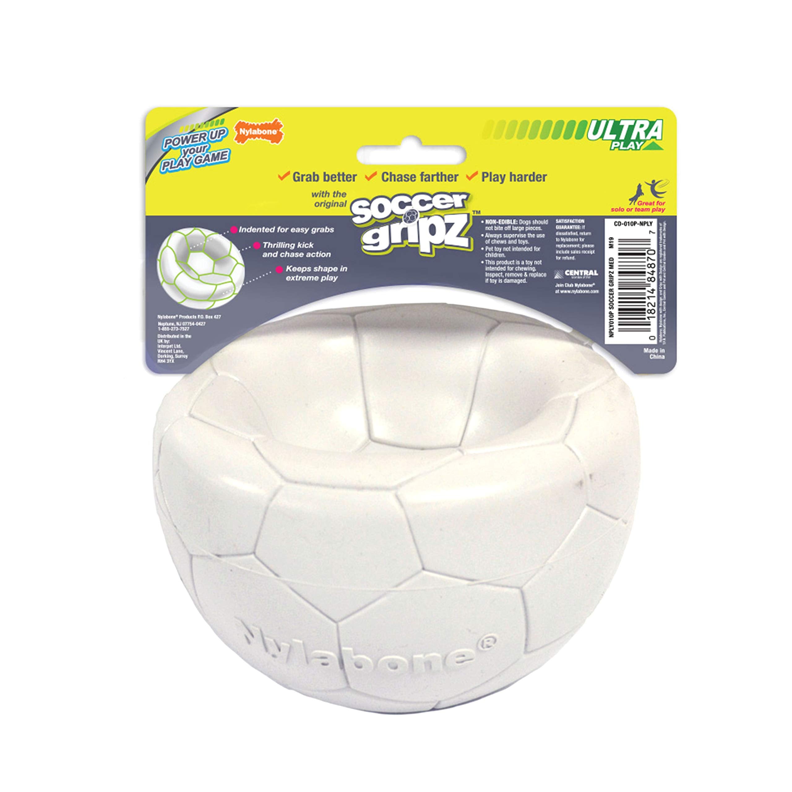 Nylabone Power Play Soccer Ball Gripz Fetch Toy, Squeaky Ball Chew Toy For Dogs, Medium (1 Count)