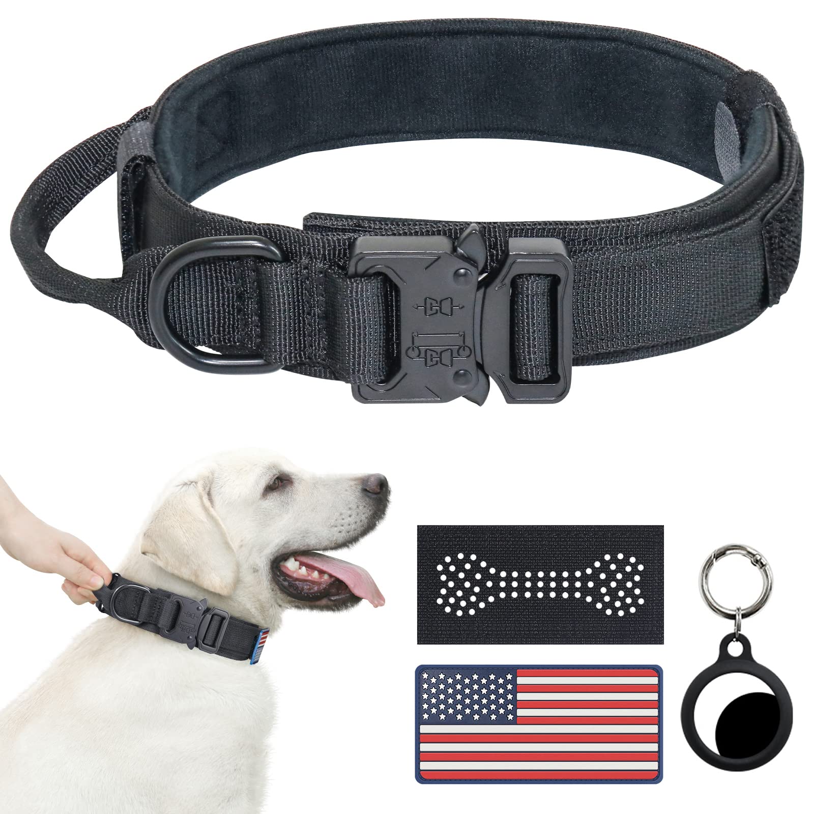 Tactical Dog Collar, Military Dog Collar For Medium Dogs, Adjustable Nylon Collar With Handle, Heavy Duty Metal Buckle K9 Collar