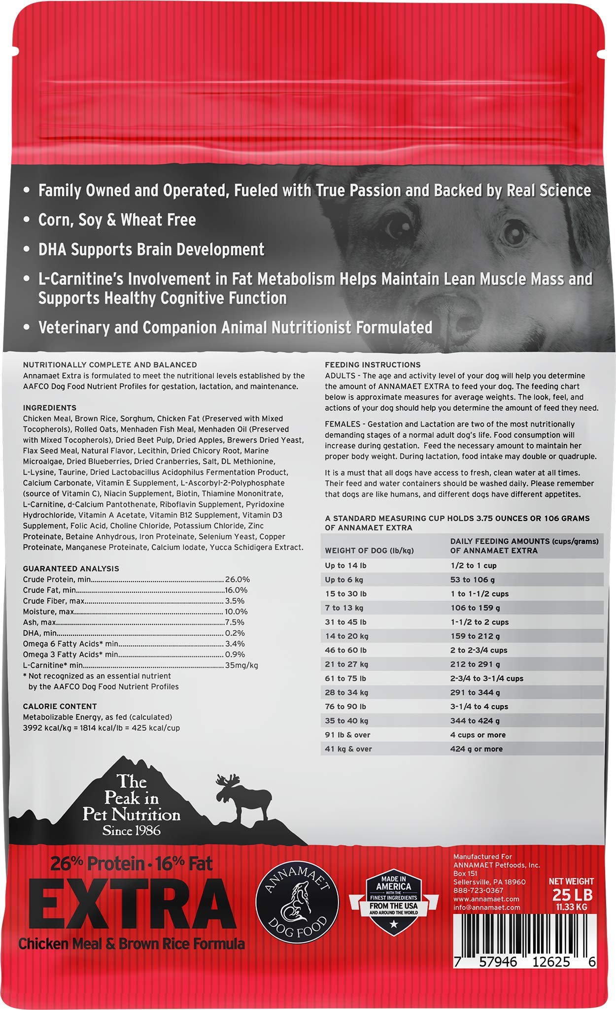 Annamaet Original Extra Formula Dry Dog Food, 26% Protein (Chicken & Brown Rice), 25-lb Bag