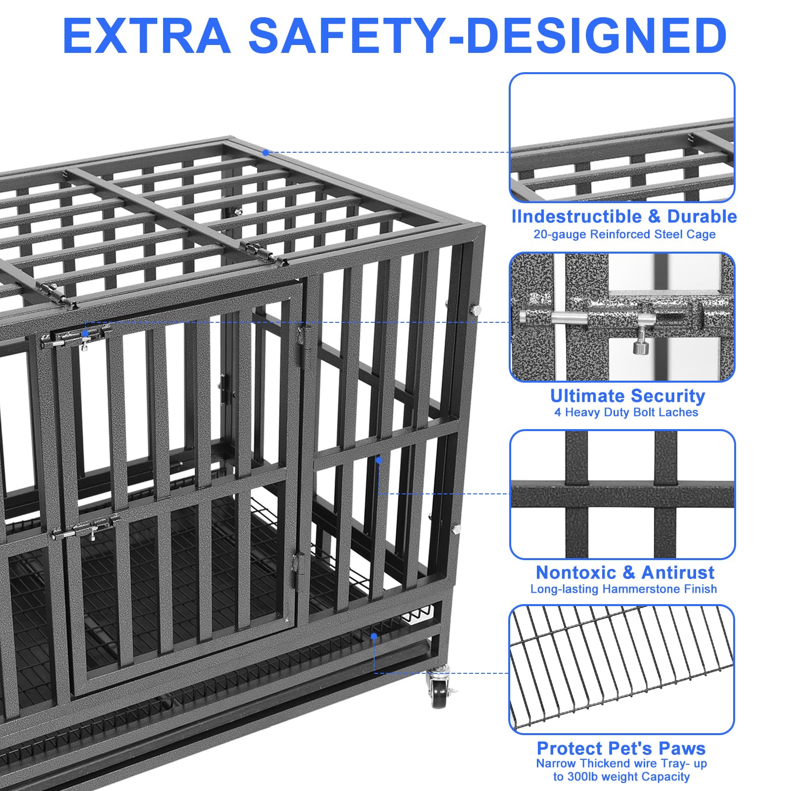 Confote 37'' Heavy Duty Dog Crate Cage Kennel Metal Pet Crate Indoor Outdoor Pet Kennel For Small Dogs With Removable Tray, Doub