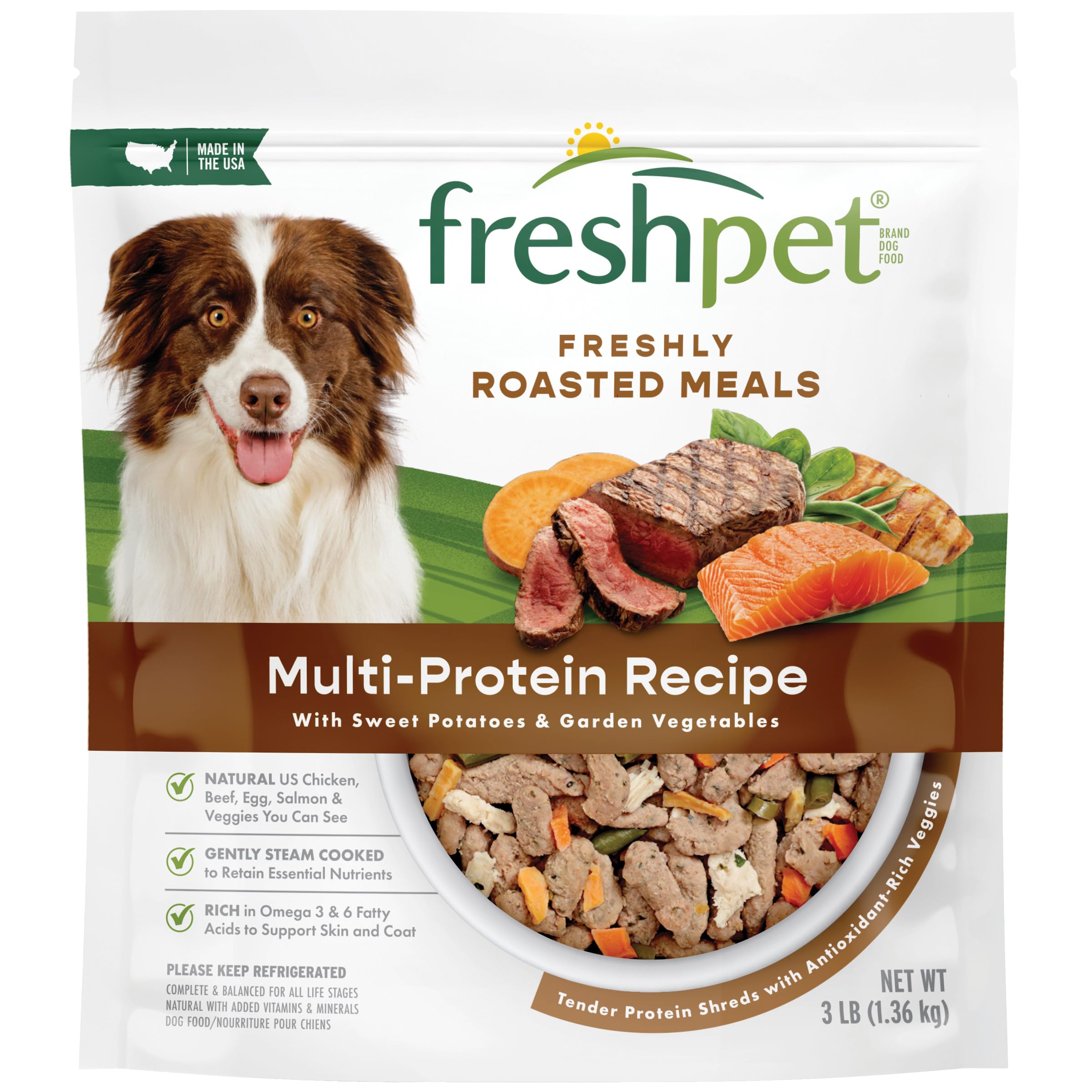 Freshpet Dog Food, MultiProtein Complete Meal, Chicken, Beef, Egg and Salmon Recipe, 3Lb