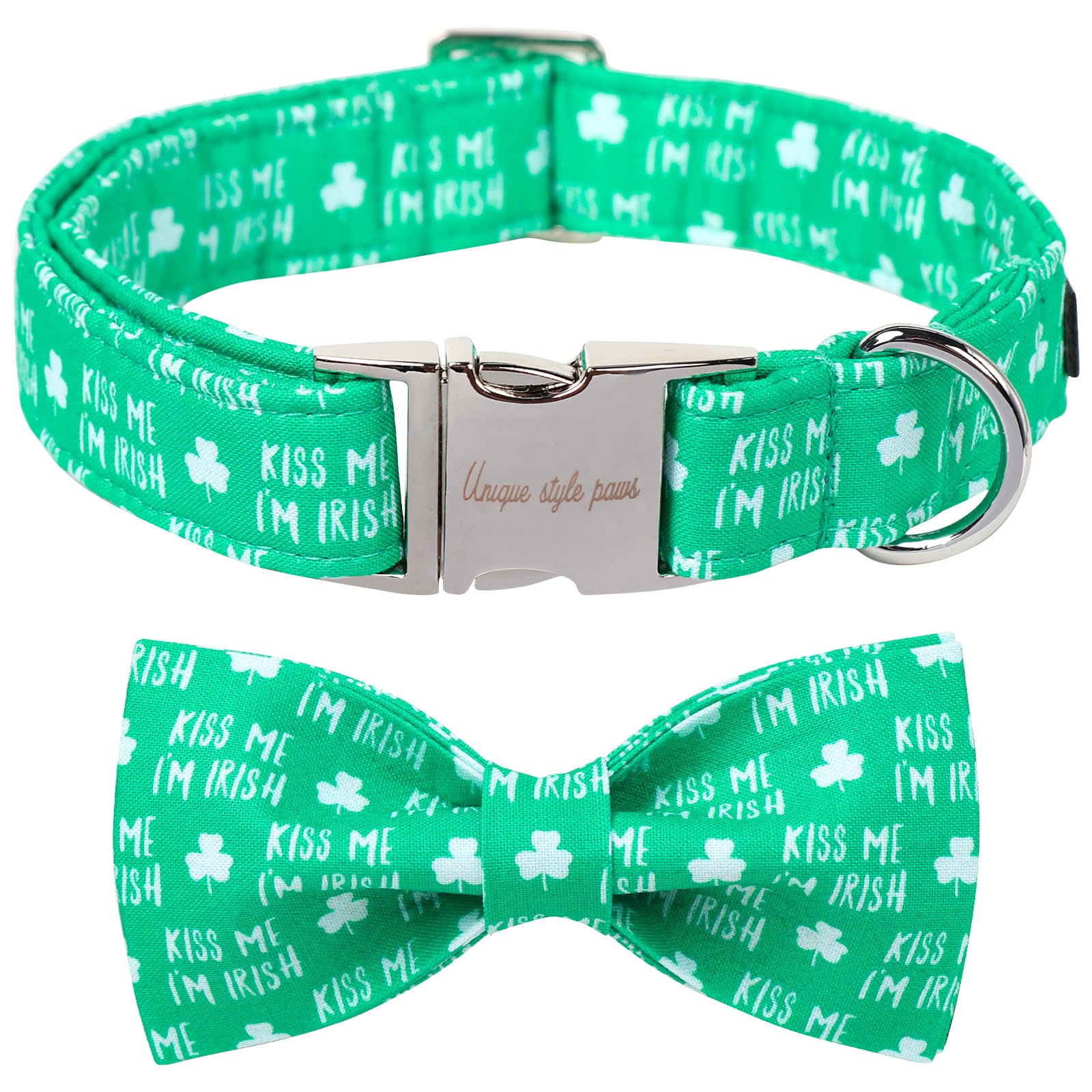 Unique Style Paws St. Patrick'S Dog Collar With Bow Green Clover Dog Collar Bowtie Collar For Large Medium Small Dogs
