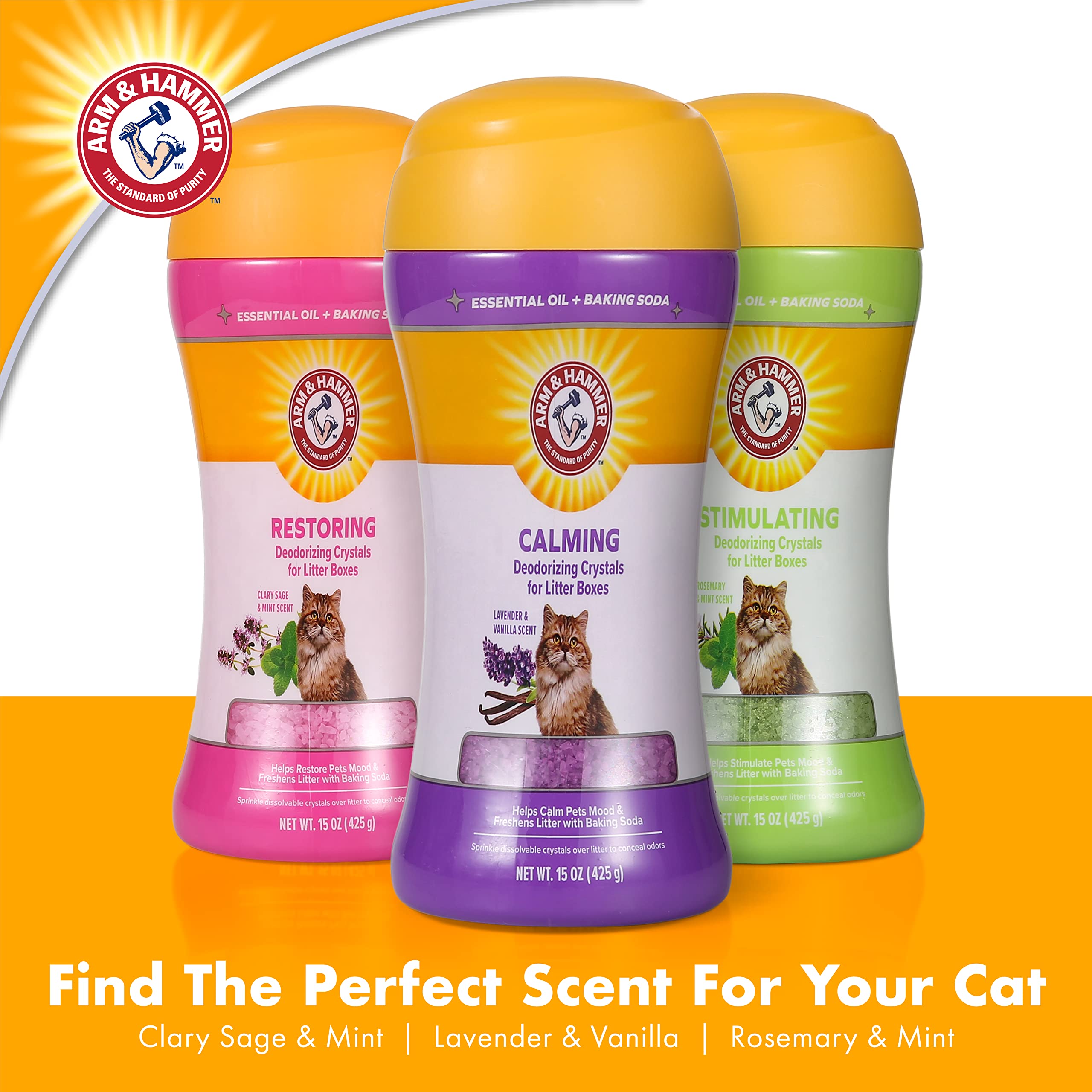 Arm & Hammer Deodorizing Cat Litter Crystals For Litter Boxes | Calming Odor Neutralizing Cat Litter Odor Eliminator In Lavender & Vanilla Scent | Litter Box Odor Eliminator, 15 Oz