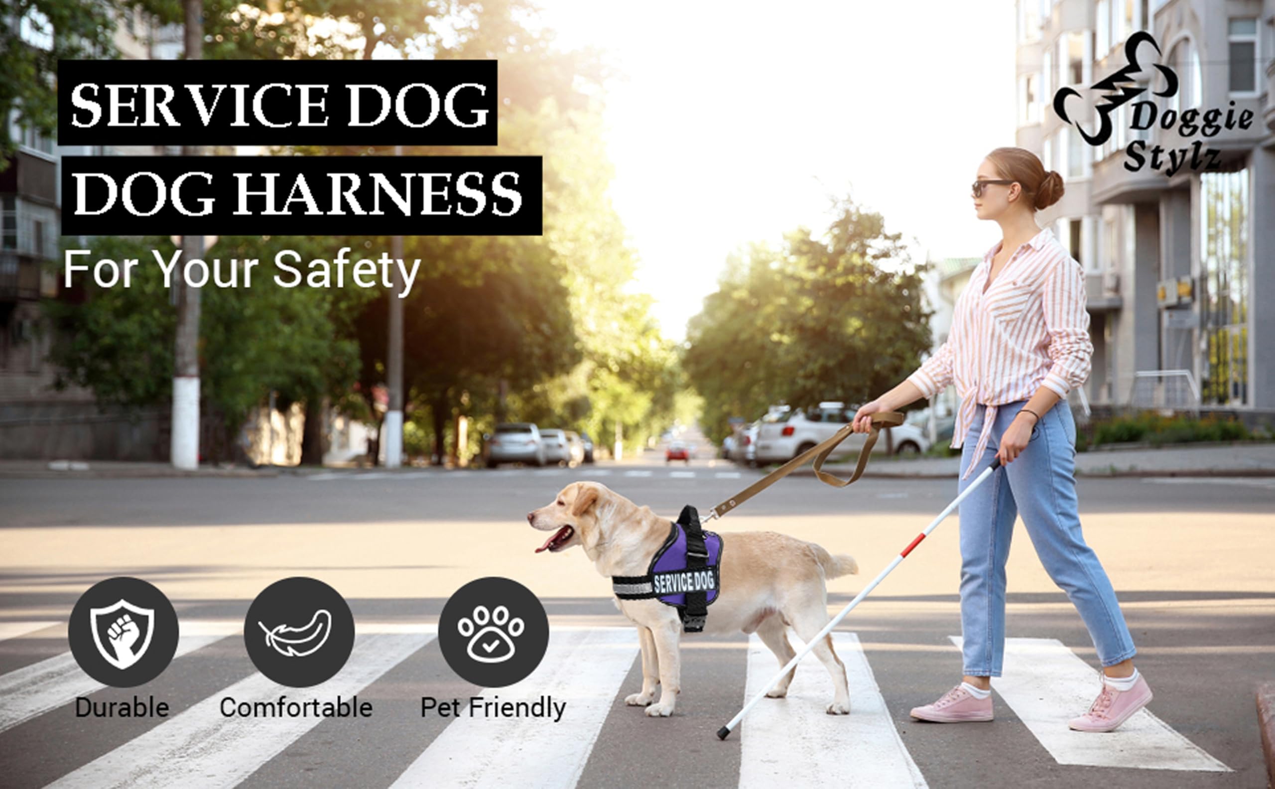 Doggie Stylz Service Dog Vest - Durable And Reflective Service Dog Harness, Adjustable Service Animal Vest For Dogs, Xxs, Xs, Me