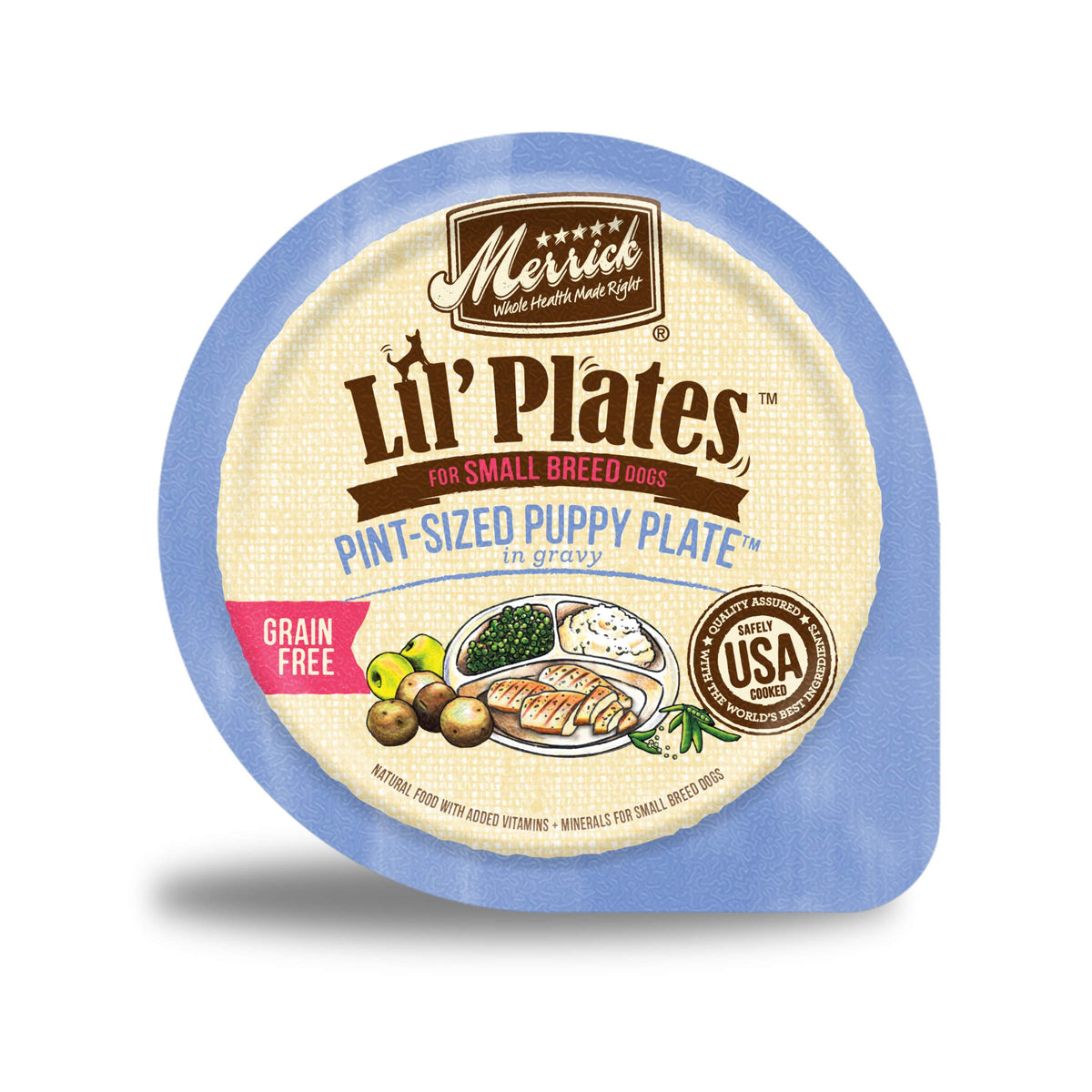 Merrick Lil’ Plates Grain Free Natural Wet Dog Food For Small Breed Puppies, Pint-Sized Puppy Plate In Gravy - (Pack Of 12) 3.5 Oz. Tubs