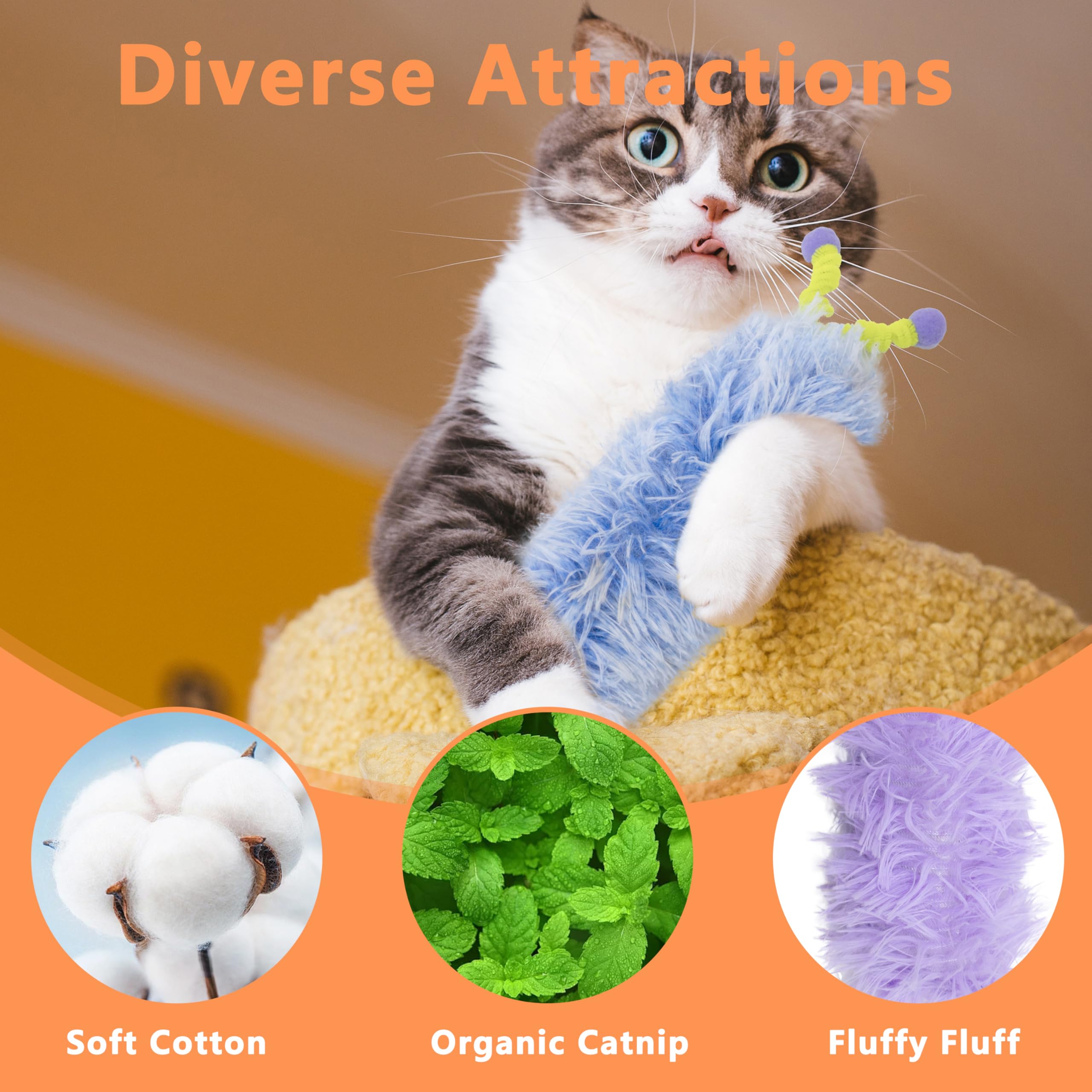 Maiiu 3 Pack Catnip Toys,Soft And Durable Cat Pillows Toys, Rich Color Cat Toys With Antennae, Indoor Interactive Cat Kicker Toy