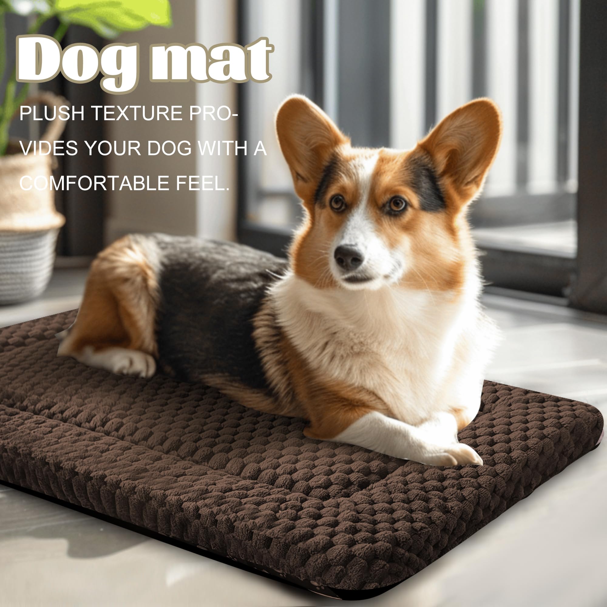 Dog Bed Crate Mat, Soft Durable Washable Anti-Slip Kennel Pad for Dogs & Cats, Reversible (Dark Brown, L(35*23*1.5))