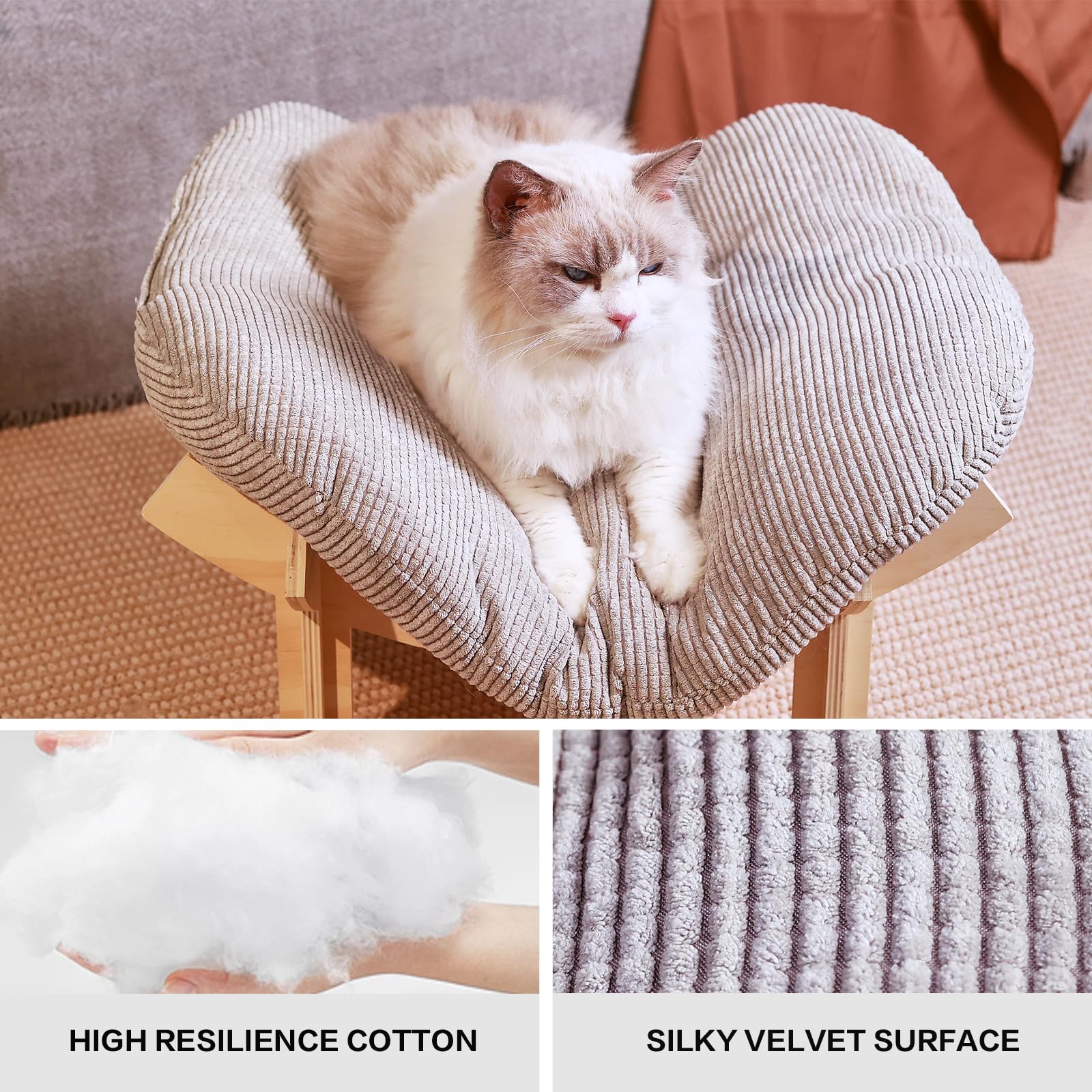 Wooden Elevated Cat Hammock Bed, Featuring A Fluffy And Warm Cuddle Bed, Wooden Cat Furniture Can Fit Cat Scratch Mat,Scratcher