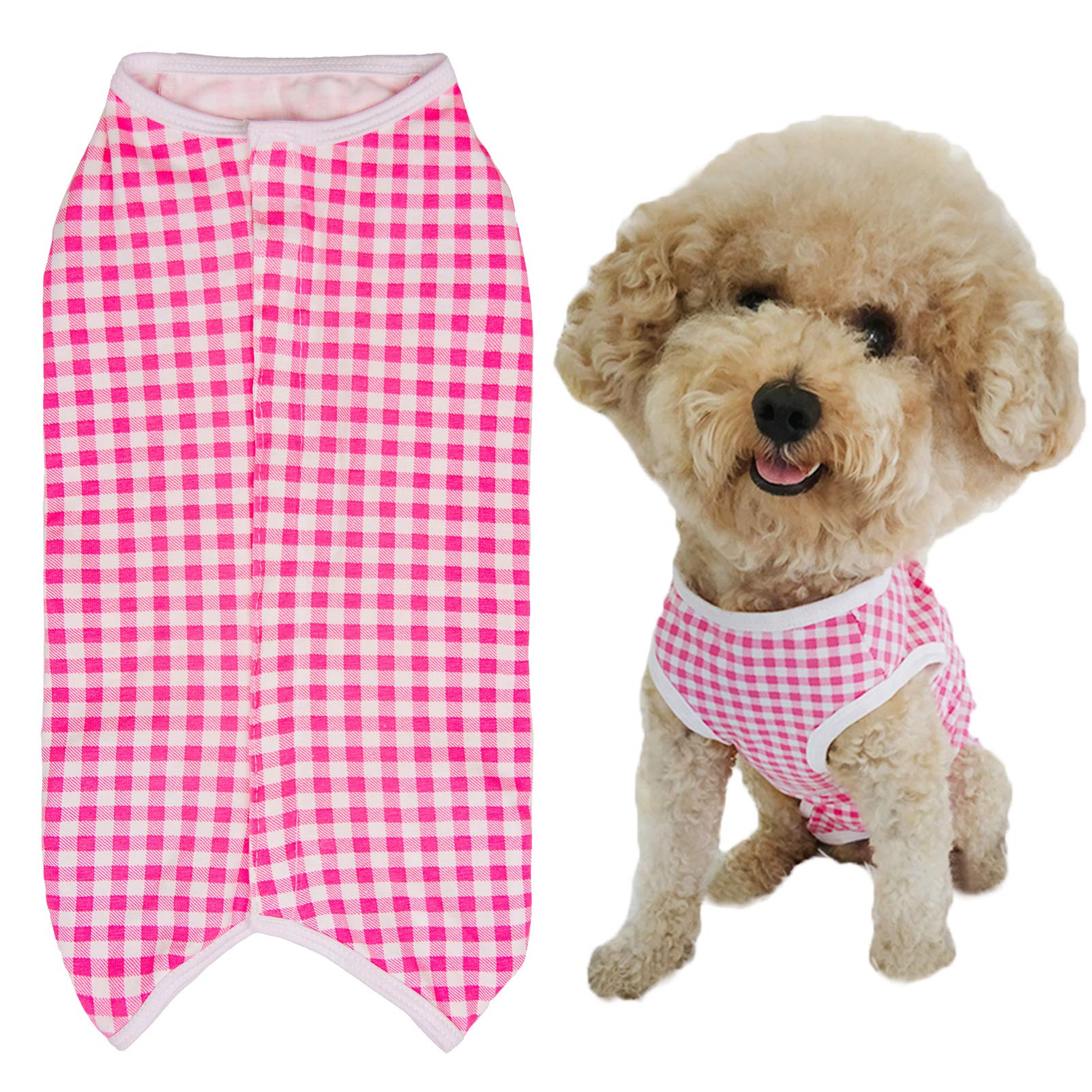 Kukaster Pet Dog’S Recovery Suit Post Surgery Shirt For Puppy, Wound Protective Clothes For Little Animals(Pink White Plaid-L)