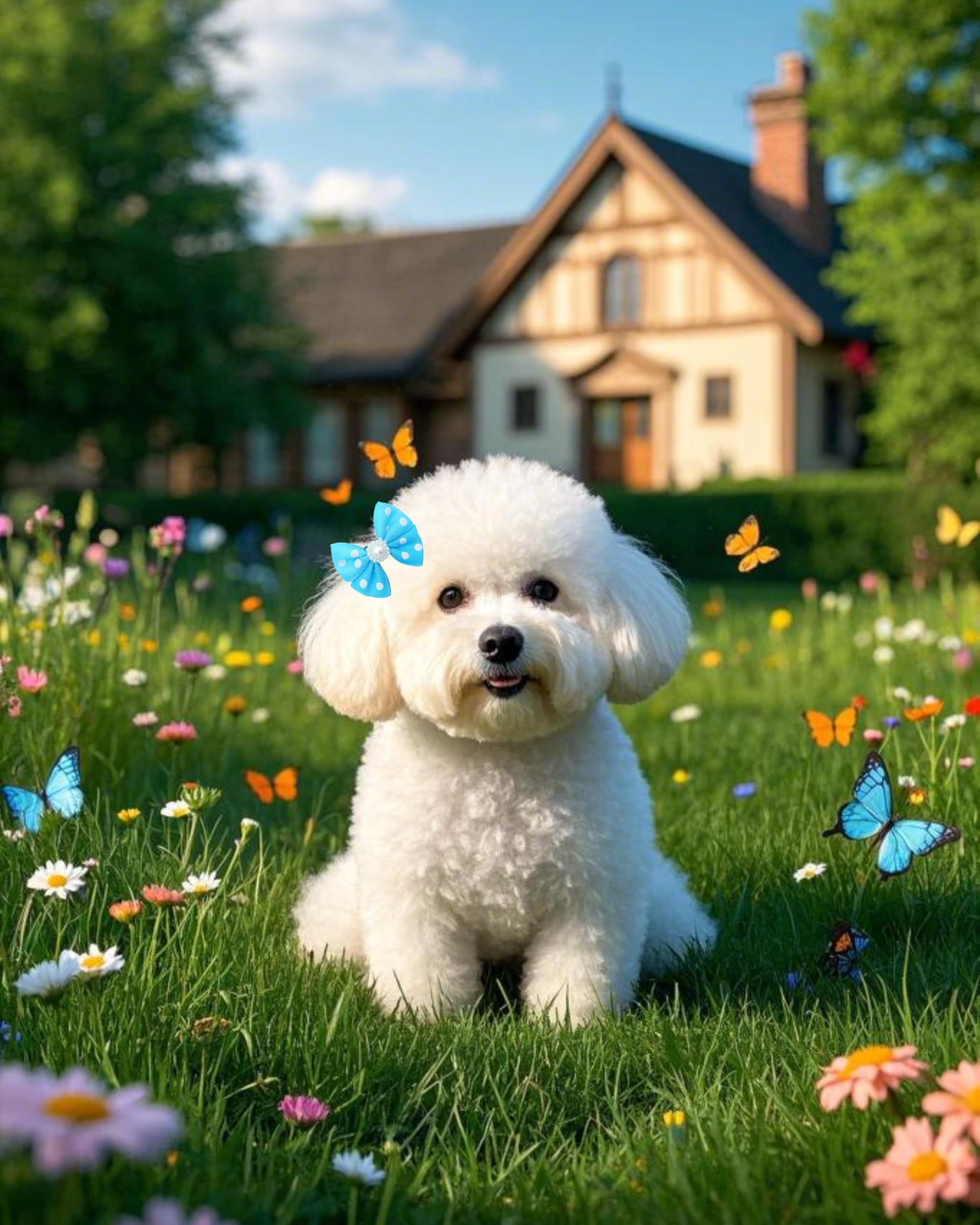 Pet Show 10Pcs 2' Dot Small Dogs Hair Bows With French Clips Yorkie Bowknot Barrette Clips For Medium Dogs Pet Topknot Cat Grooming Hair Accessories