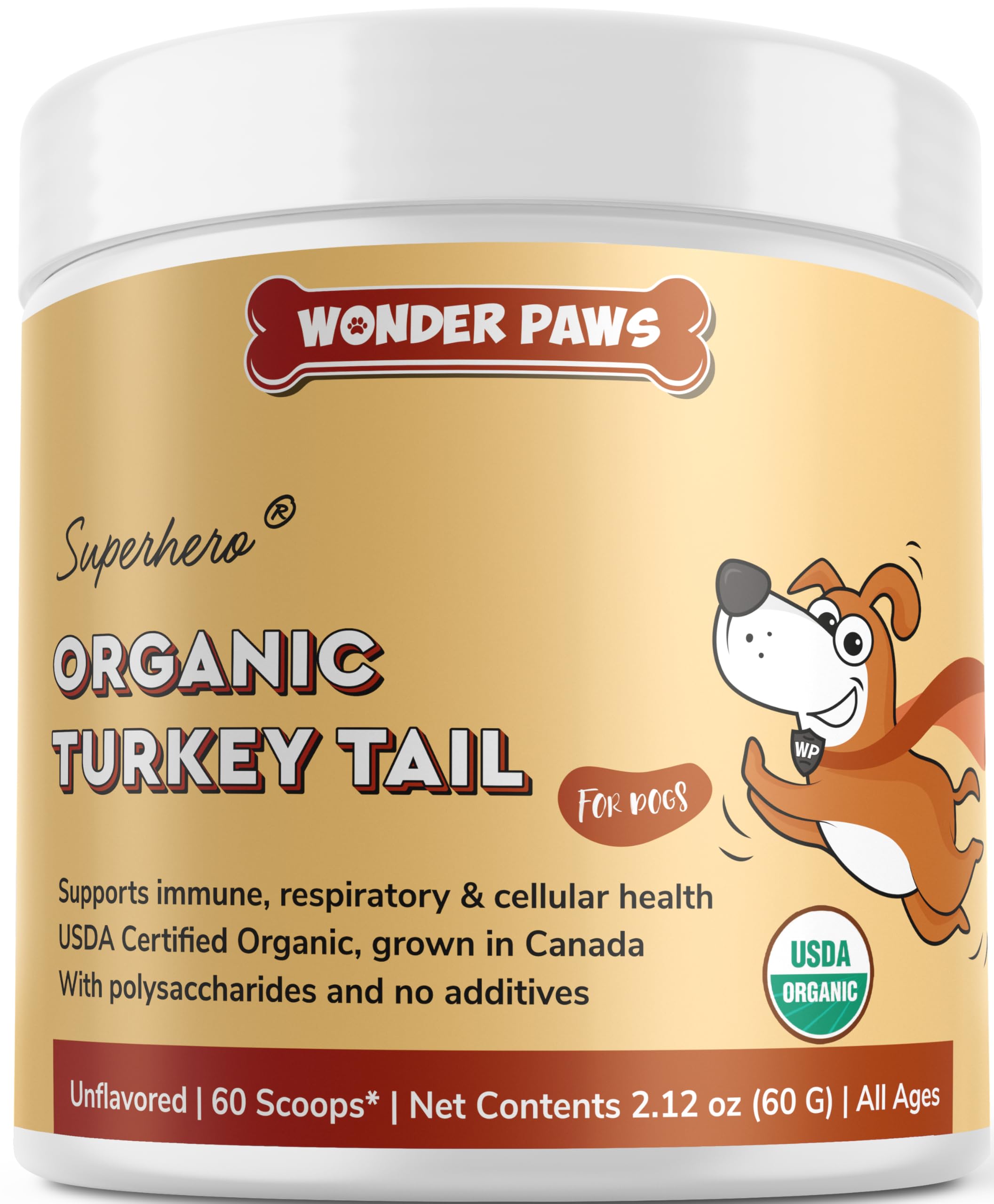 Wonder Paws Organic Turkey Tail Mushroom for Dogs - Powerful Turkey Tail for Dogs Mushroom Powder for Immunity, Respiratory, Dig
