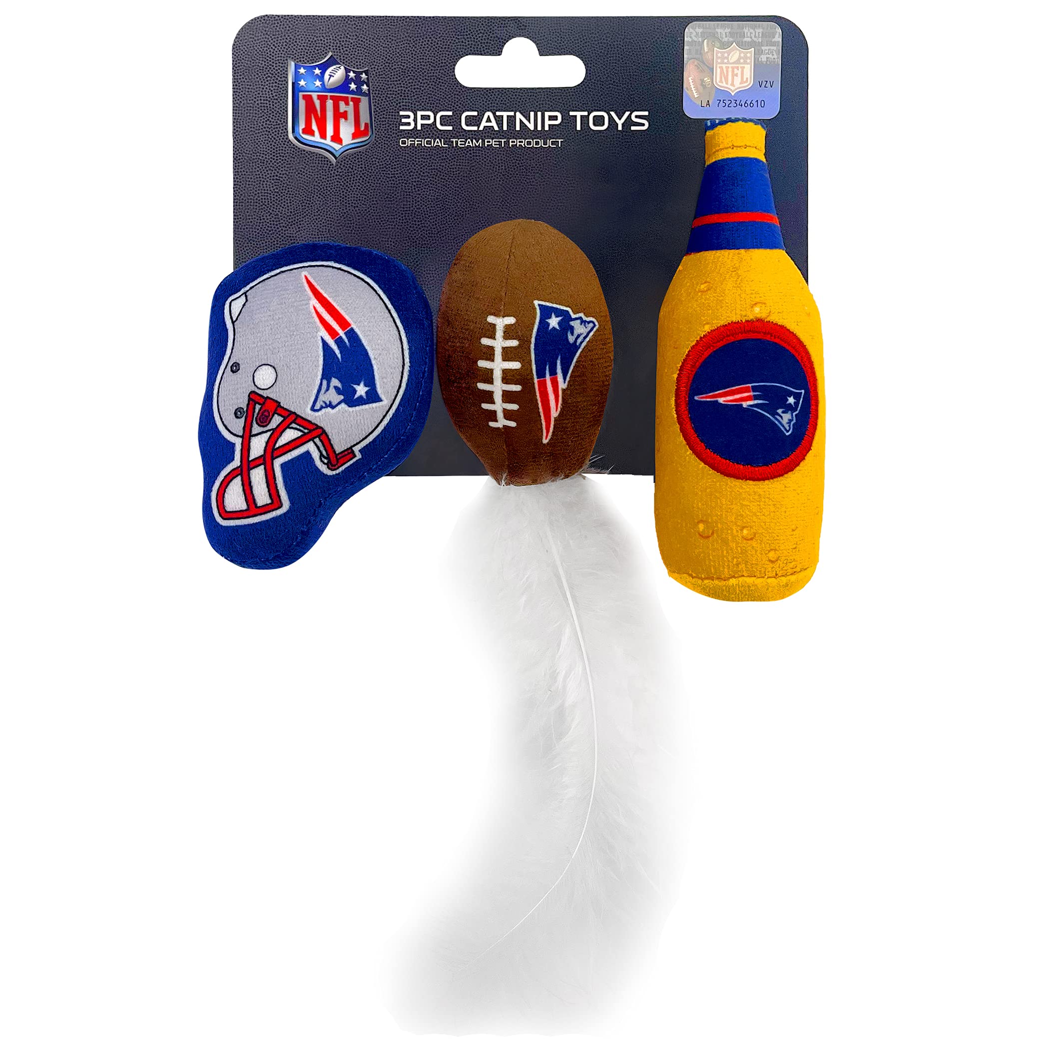 BEST PLUSH CAT TOY: NFL NEW ENGLAND PATRIOTS Complete Set of 3 piece Cat Toys filled with Fresh Catnip. Includes: 1 Helmet Cat T