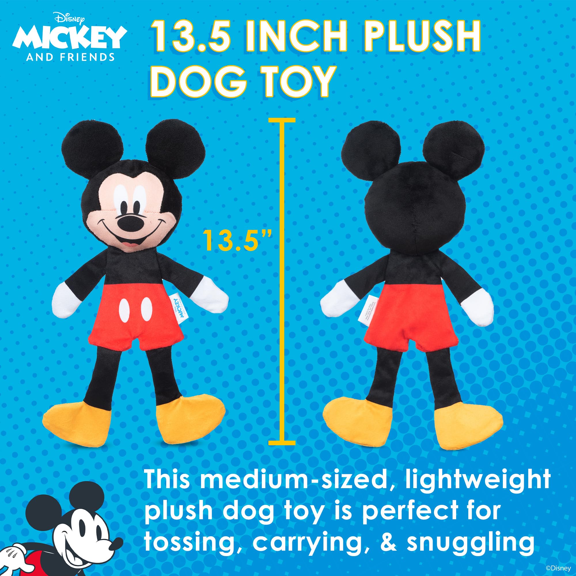 Disney For Pets Mickey Mouse Plush Squeaker With Crinkle Flattie Body Dog Toy 13.5In Dog Toys | Plush Squeaker Toy For Dogs Insp