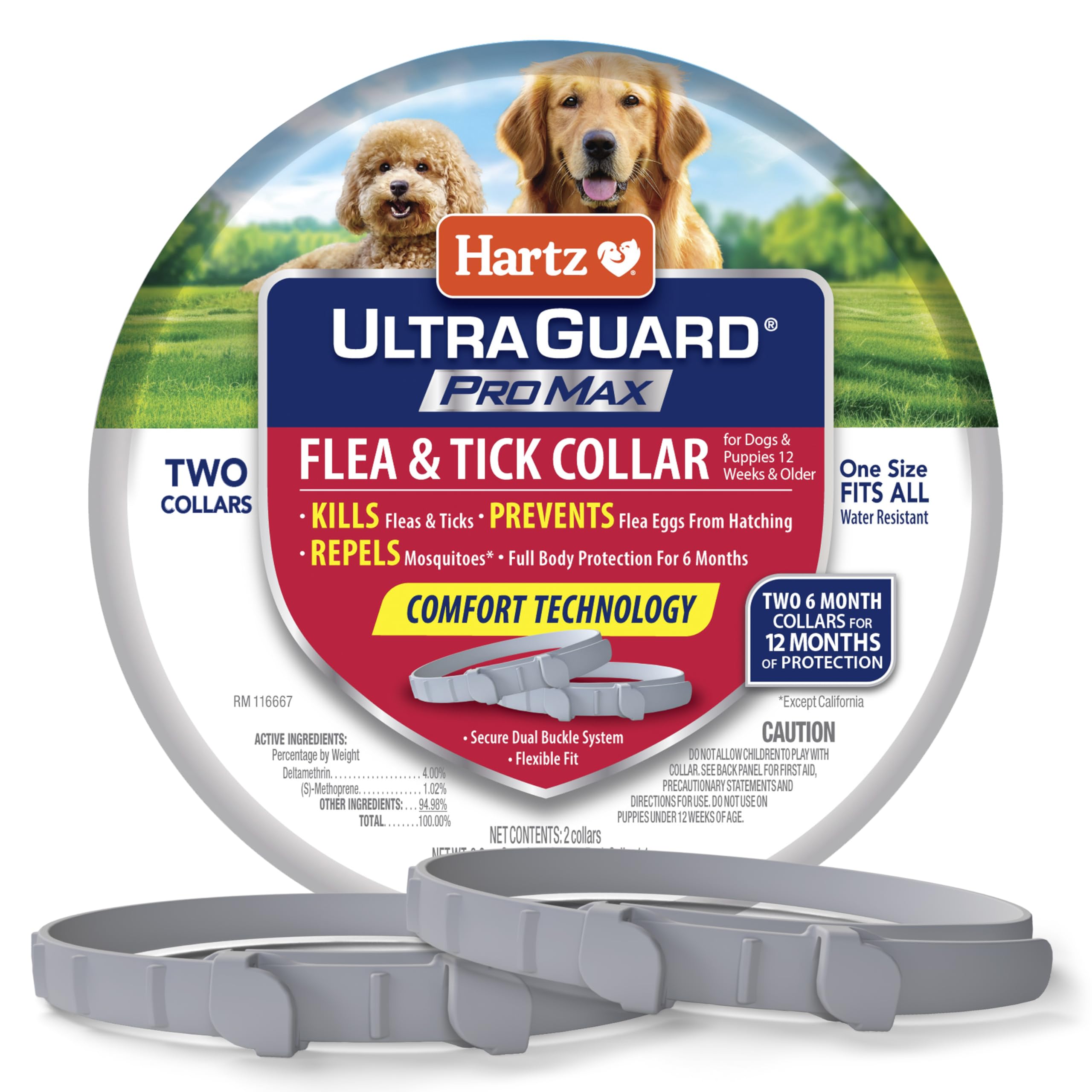 Hartz Ultraguard Promax Flea & Tick Collar For Dogs I 12 Months Protection I Soft & Comfortable Flea & Tick Prevention I 2 Pack,