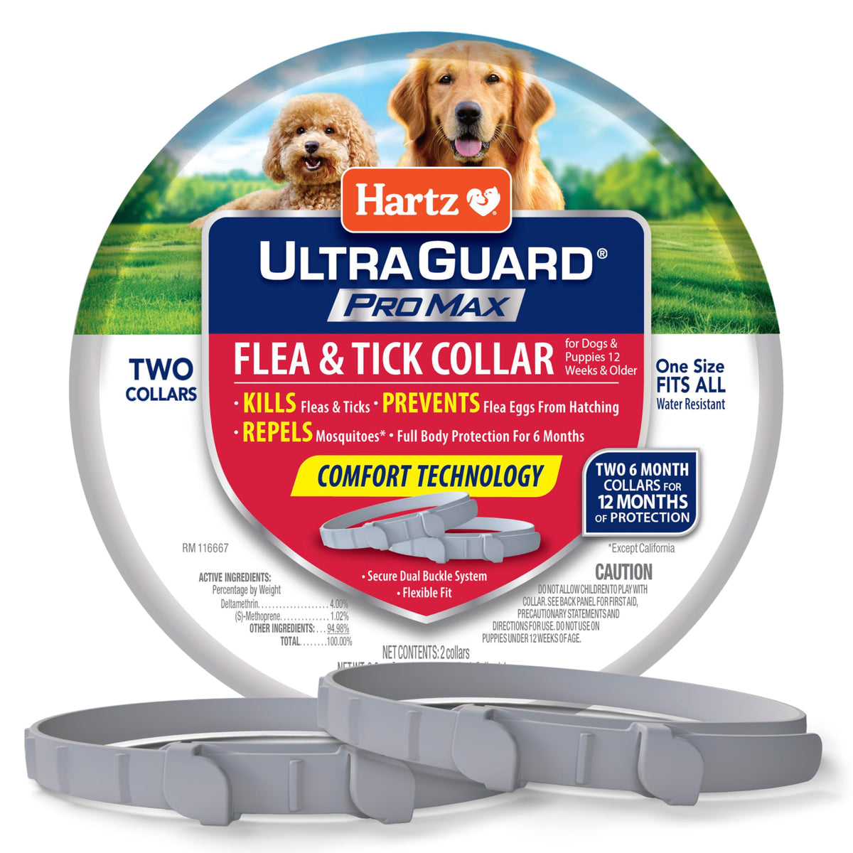 Hartz Ultraguard Promax Flea & Tick Collar For Dogs I 12 Months Protection I Soft & Comfortable Flea & Tick Prevention I 2 Pack,