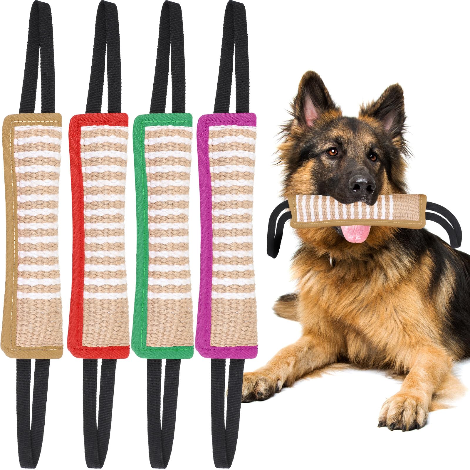 Kacctyen 4Pc Dog Toy - Jute Tug Rope With 2 Handles - Perfect For Small To Large Dogs - Interactive Training & Play - Purple, Gr