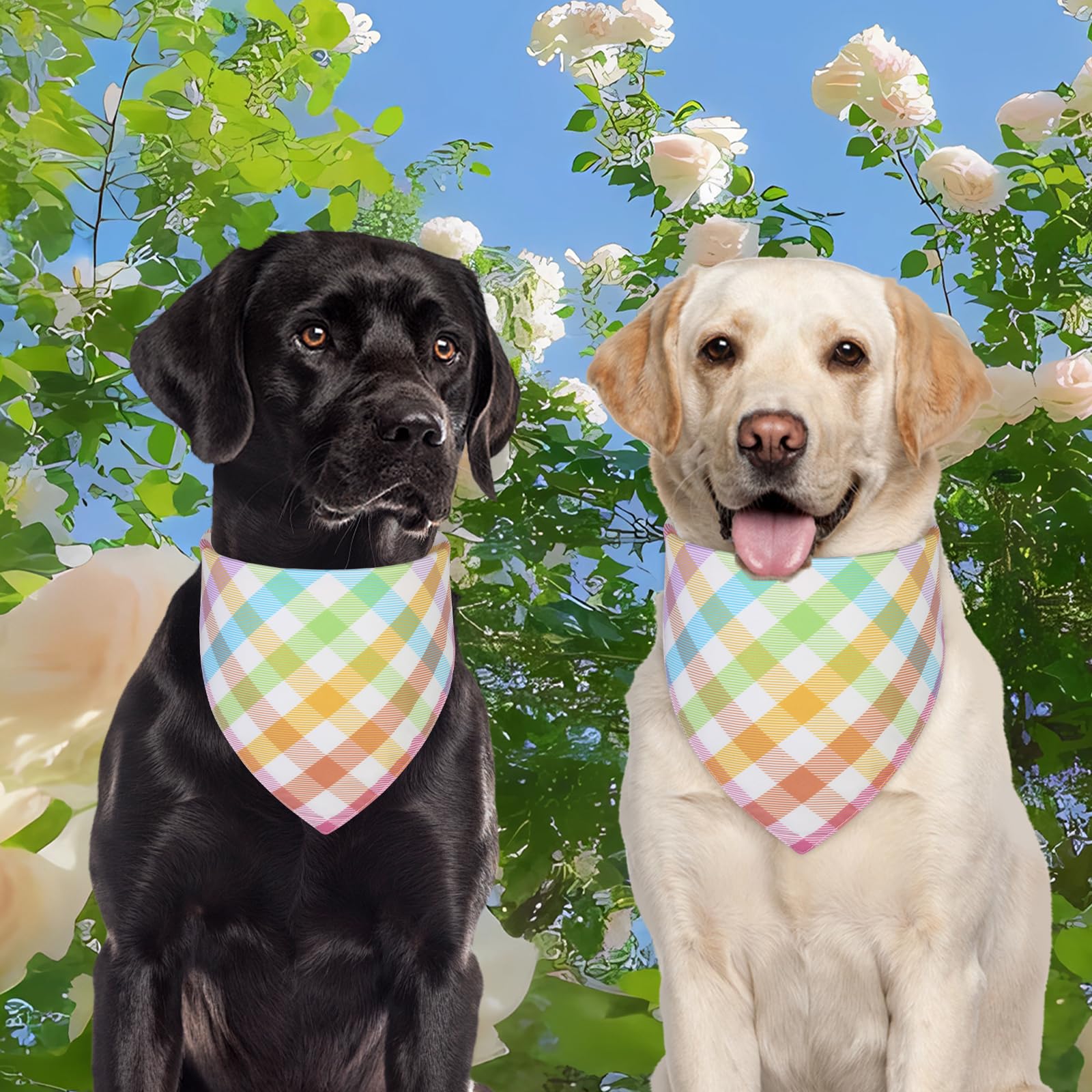 Ququle Spring Dog Bandana Large 1Pcs, Colorful Plaid Dog Bandana, Easter Scarf For Boy And Girl, Summer Durable Triangle Reversi