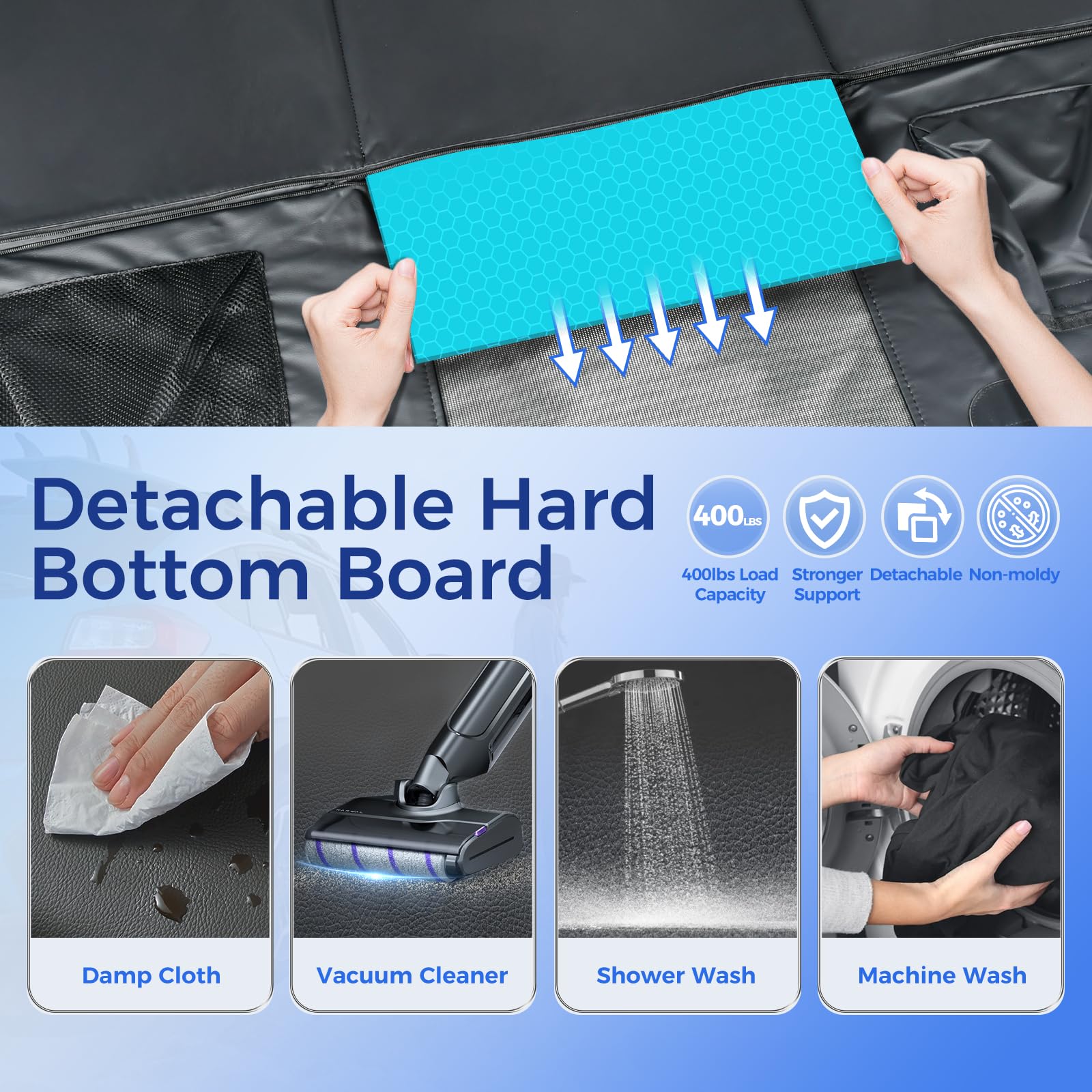 Hob4U Back Seat Extender For Dogs, Hard Bottom Dog Car Seat Cover For Truck Back Seat, Upgraded Pu Leather Dog Hammock For Car,