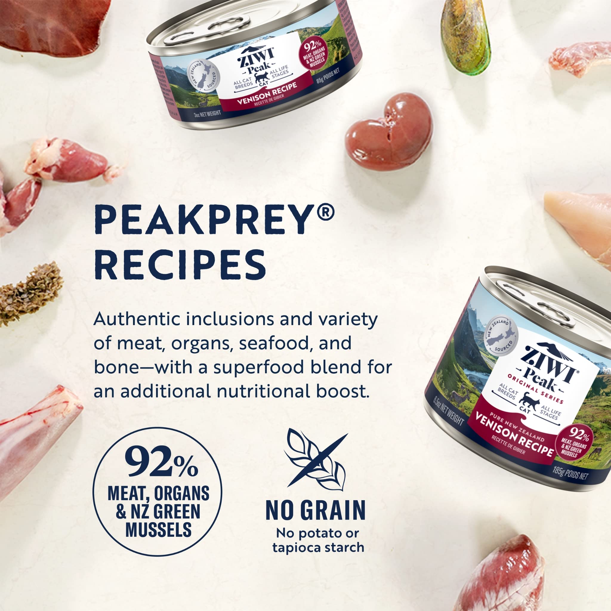 ZIWI Peak Canned Wet Cat Food - All Natural, High Protein, Grain Free, Limited Ingredient, with Superfoods (Venison, Case of 24,
