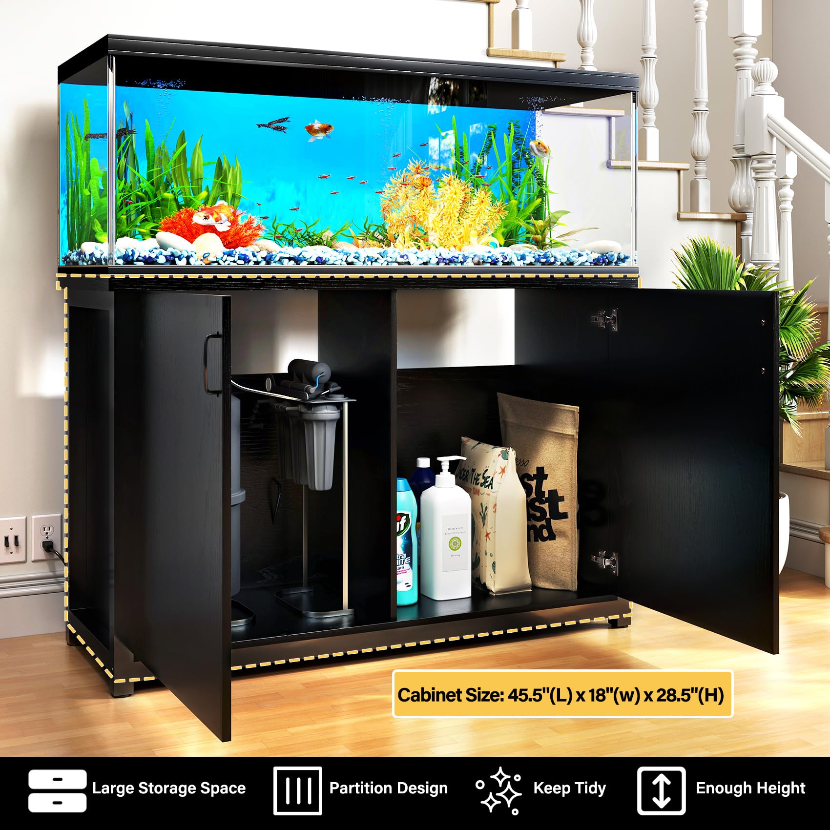 TC-HOMENY 55-75 Gallon Fish Tank Stand, Aquarium Stand with Charging Station and Large Storage Cabinet, 880LBS Capacity, 5-75 Ga