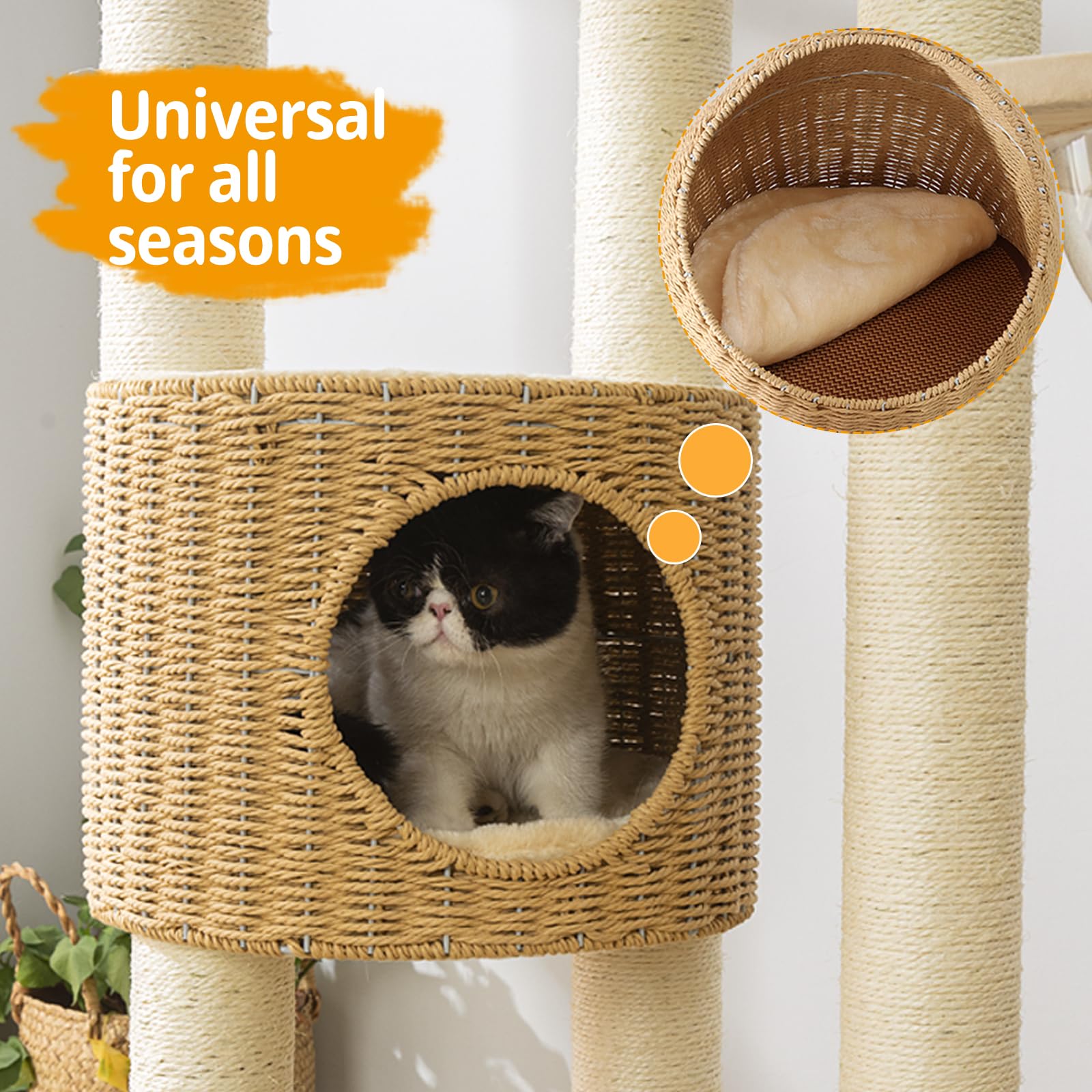 2025 Modern Cat Tree Tower For Large Cats, Advanced Space Module Cat'S Nest, Hand Woven Multilevel Huge Paws Pals Tree, 7Cm Natu