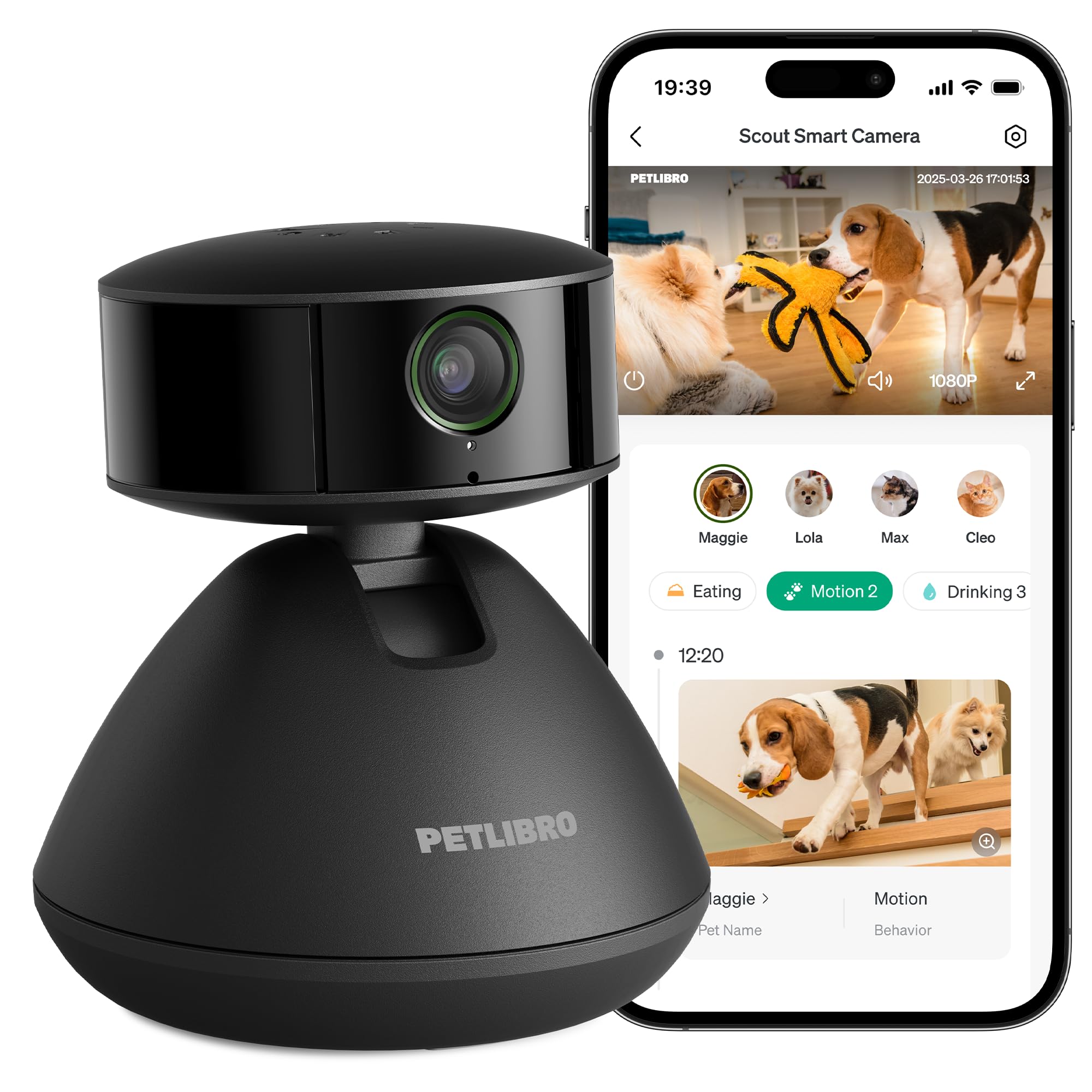 PETLIBRO AI Pet Camera Indoor with Phone App, 360 Auto Tracking Dog Camera Multi-Pet Recognition & AI Day Summary, 1080p Cat Cam
