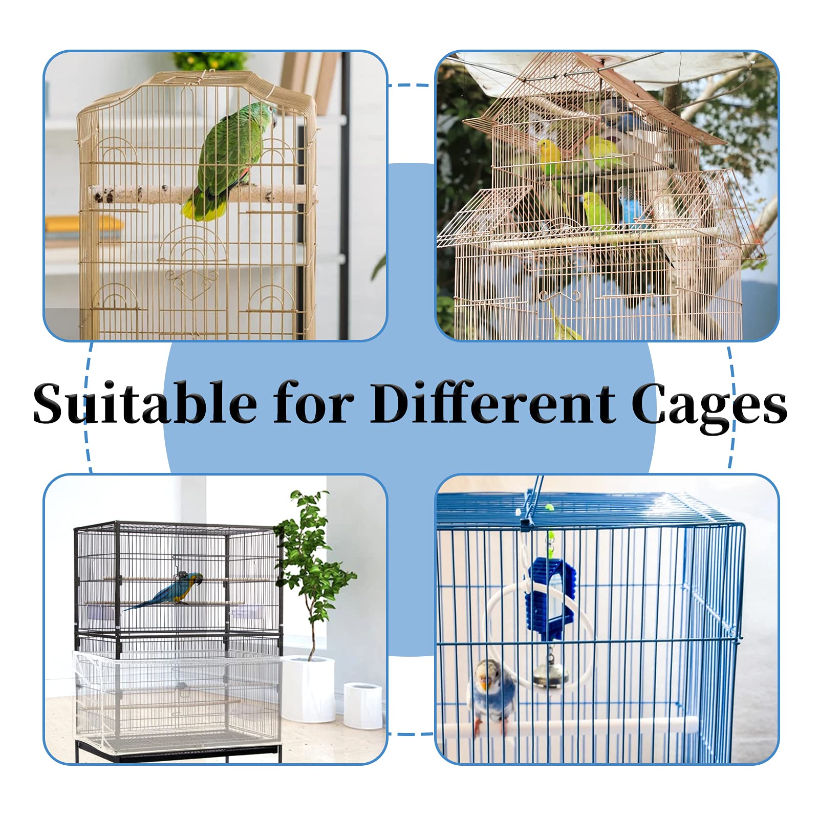 Daoeny Large Bird Cage Cover, Bird Cage Seed Catcher, Adjustable Soft Airy Nylon Mesh Net, Birdcage Cover Skirt Seed Guard For Parrot Parakeet Macaw African Round Square Cages (White)