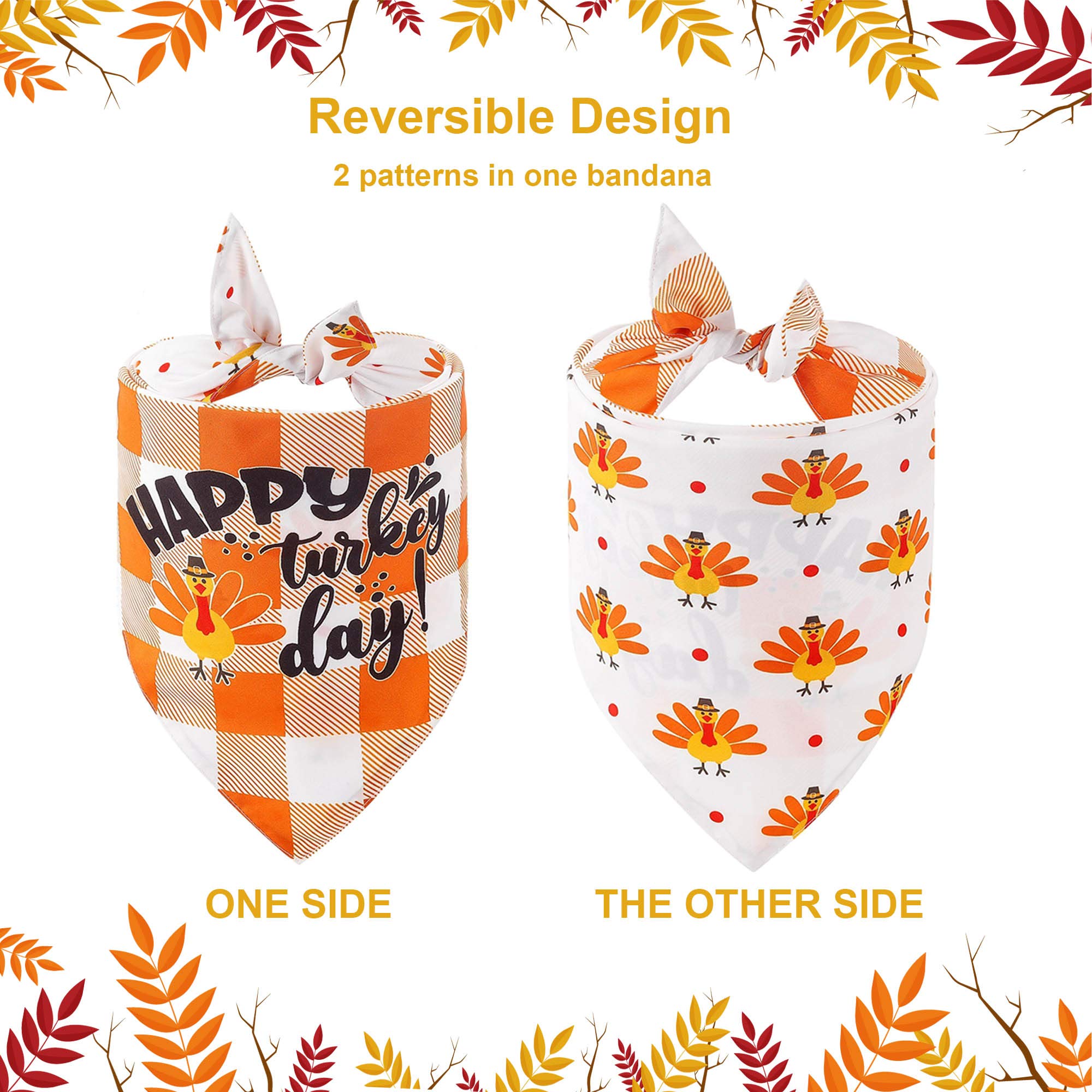 Adoggygo Thanksgiving Dog Bandana Fall Autumn Pet Bandana Reversible Triangle Bibs Scarf Accessories For Small Dogs Puppy (Small