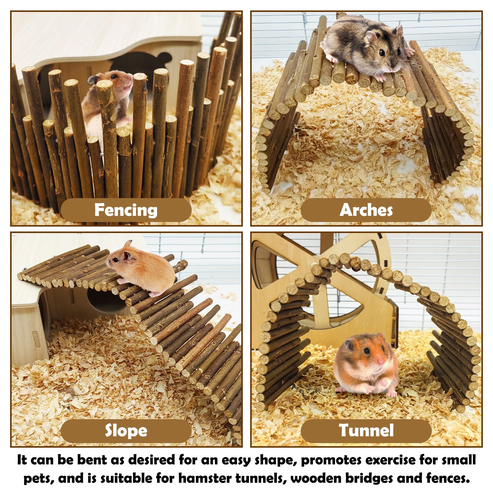 Pinvnby Hamster Wooden Bridge Rat Bendable Tunnel Wooden Fence Chew Toy Hamster Cage Accessories Long Climbing Ladder Fo Gerbil