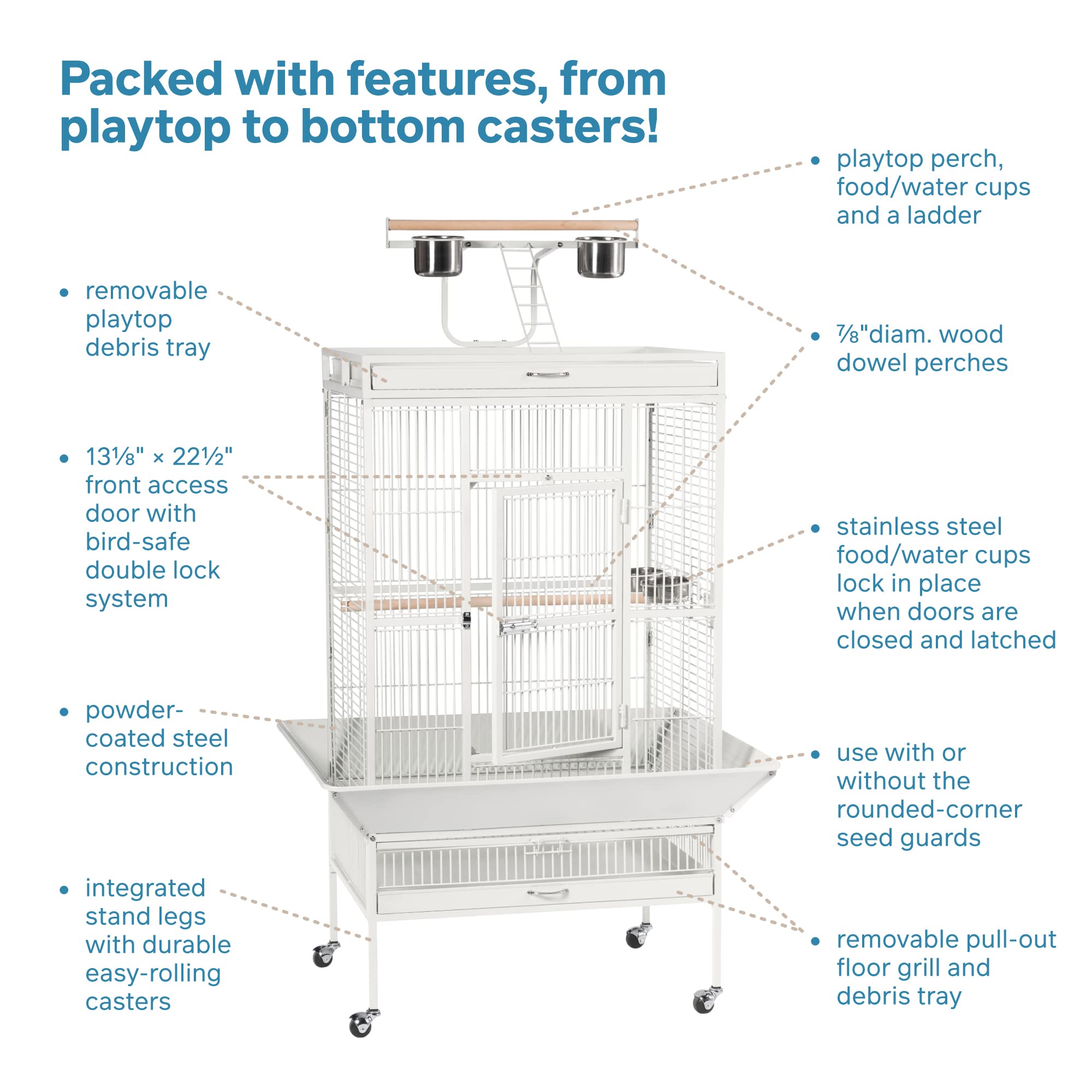 Prevue Hendryx Pet Products Wrought Iron Select Bird Cage 3153C, Chalk White, 30-Inch By 22-Inch By 63-Inch
