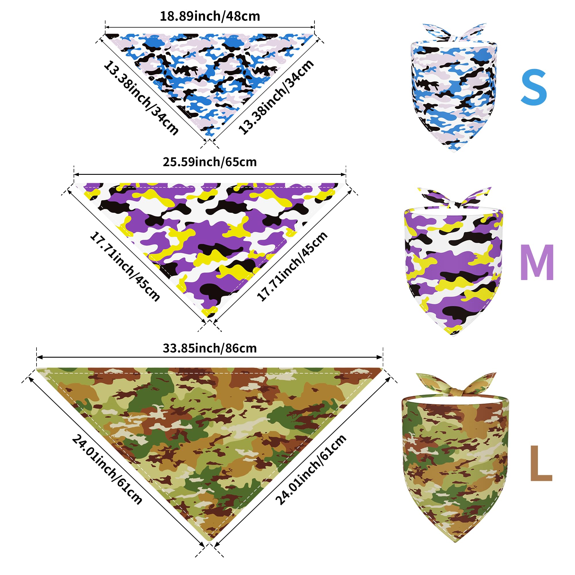 JpGdn 10PCS Dog Bandanas Camouflage Camo Military for Medium Breed Dog Pink Purple Yellow Blue Kerchief Triangle Bibs Head Scarv