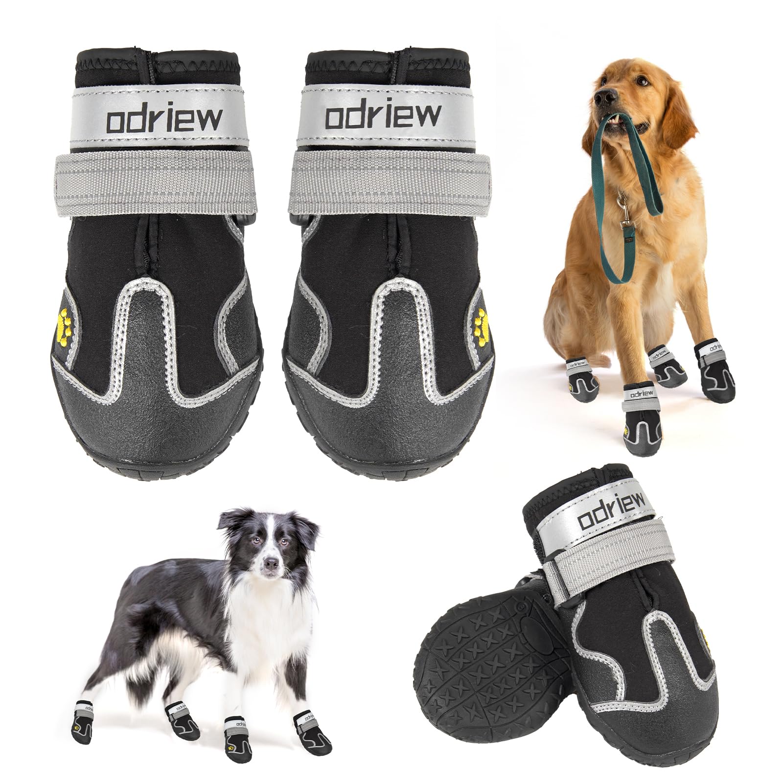 Odriew Dog Shoes Large Size Dogs, Medium Dog Booties-Dog Boots & Paw Protectors, 4Pcs Small Shoes For Dogs With Reflective Strip