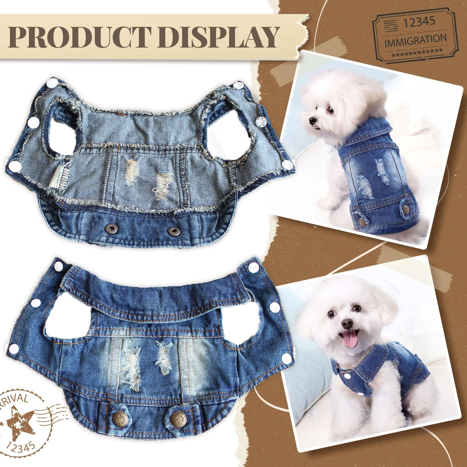 DOGGYZSTYLE Cool Dog Jean Jacket Small Puppy Outfits Frenchie Clothes Denim Coats for Small Medium Dogs Cats Boys Girls Pet Vest