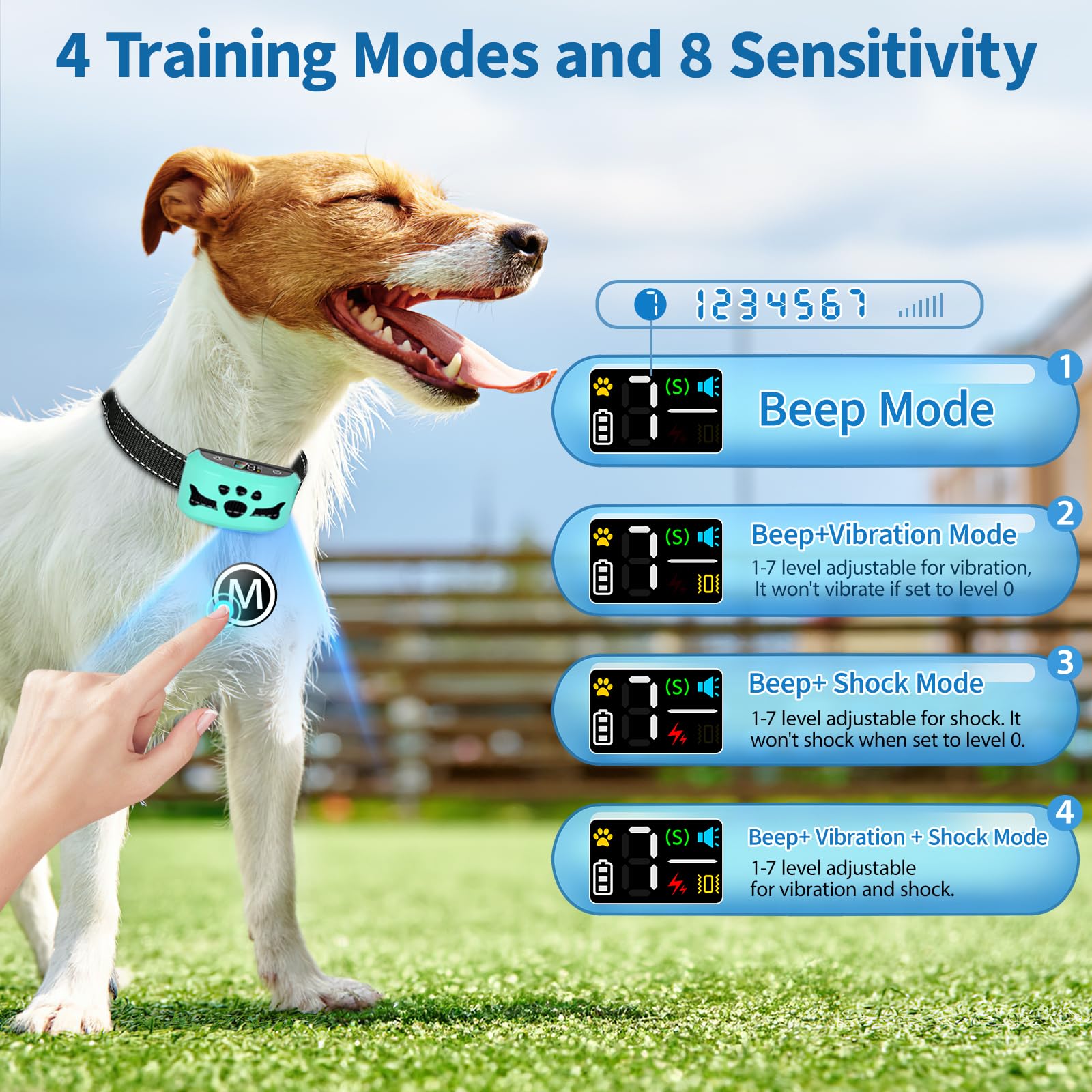 Dog Bark Collar,Bxq Bark Collar For Large Dog With 4 Training Modes And 8 Sensitivity, Rechargeable Humane Barking Collar With 8
