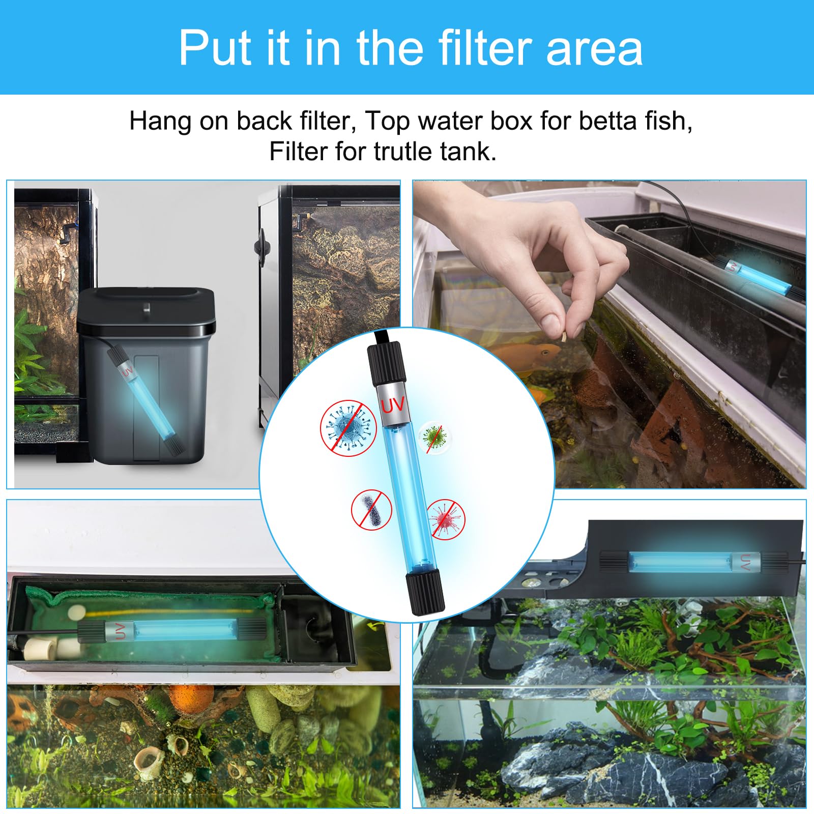 Taishan Aquarium Clean Light,13W & 11W & 9 W & 7 W & 5 W & 3 W Algae Removal Light With Timer,Aquarium Water Clean Green Clear W