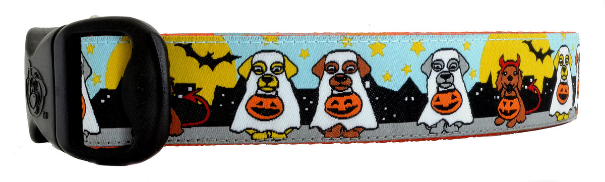 3 Dirty Dawgz Adjustable 1' Trick Or Treat Ghost Dogs Halloween Dog Collars For Medium Large And X-Large Dogs (Large 1' (17'-27' Neck))