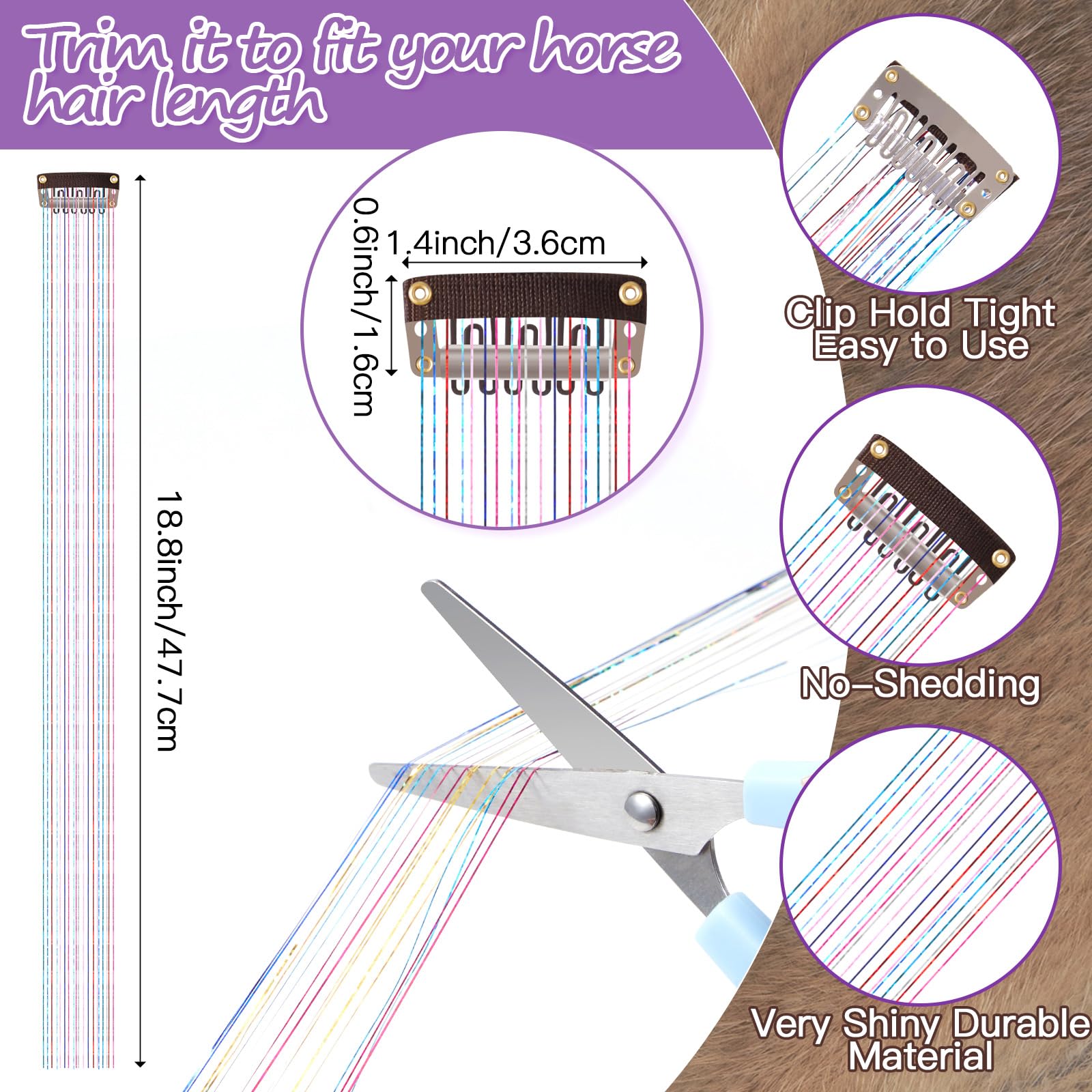 Juexica 18 Pcs Horse Bling Accessory Clip In Hair Extensions For Mane And Tail Tack Horse Stuff Pony Hair Tinsel For Real Horses