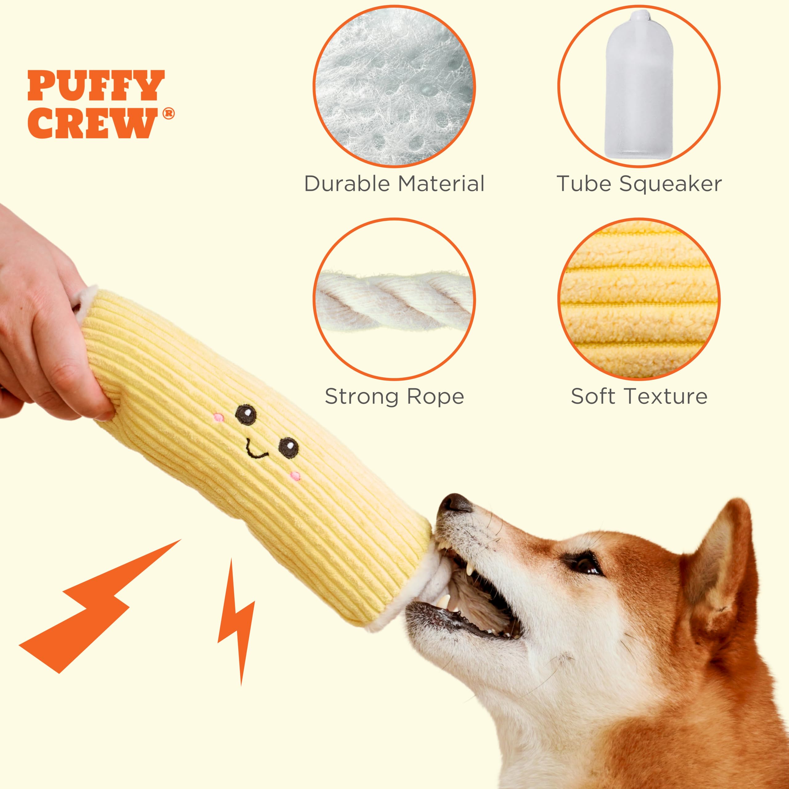 Puffy Crew Squeaky Dog Plush Toy, Bakery Bite_Stick Collection, 12, For Various Sized Dogs (Swiss Roll, Large)