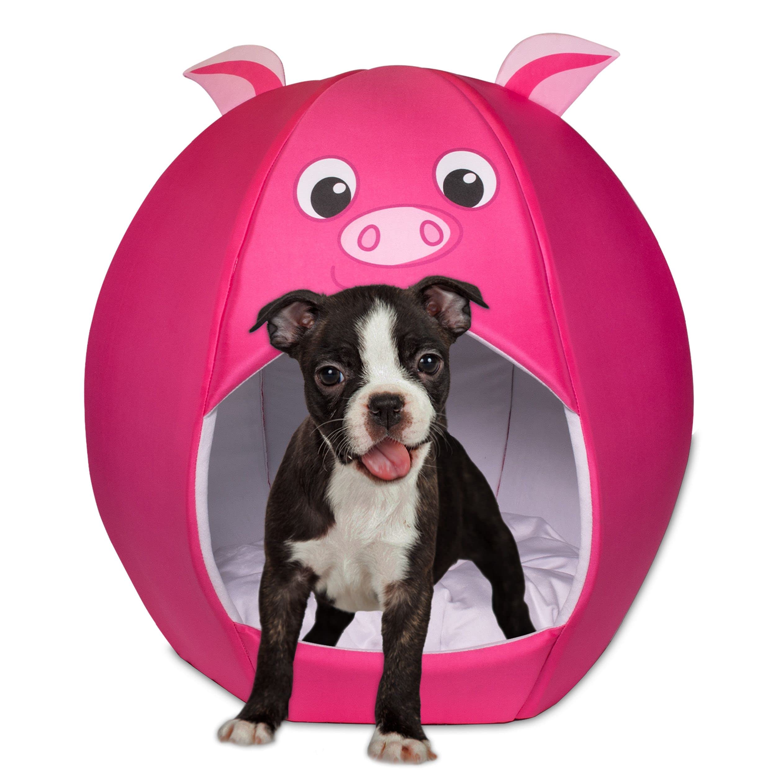 Maccabi Art Pig Theme Dog Bed - Cute Igloo Style Pet Bet - Fits Small Dogs, Puppies, Cats - Pillow Insert With Plush Lined Inter