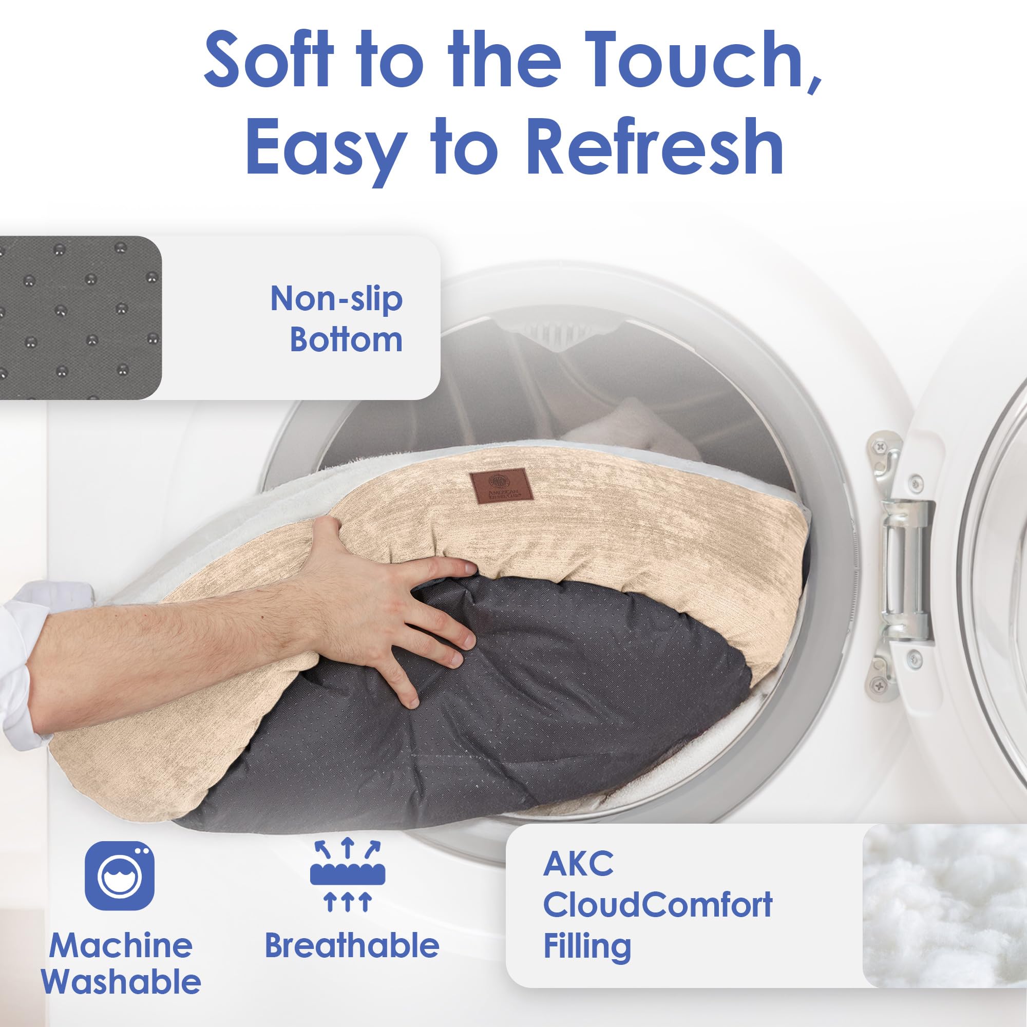 American Kennel Club 25'' Mason Fabric Round Pet Bed - Stylish Washable Dog Bed With Non-Slip Bottom, Plush Sleeping Surface - F