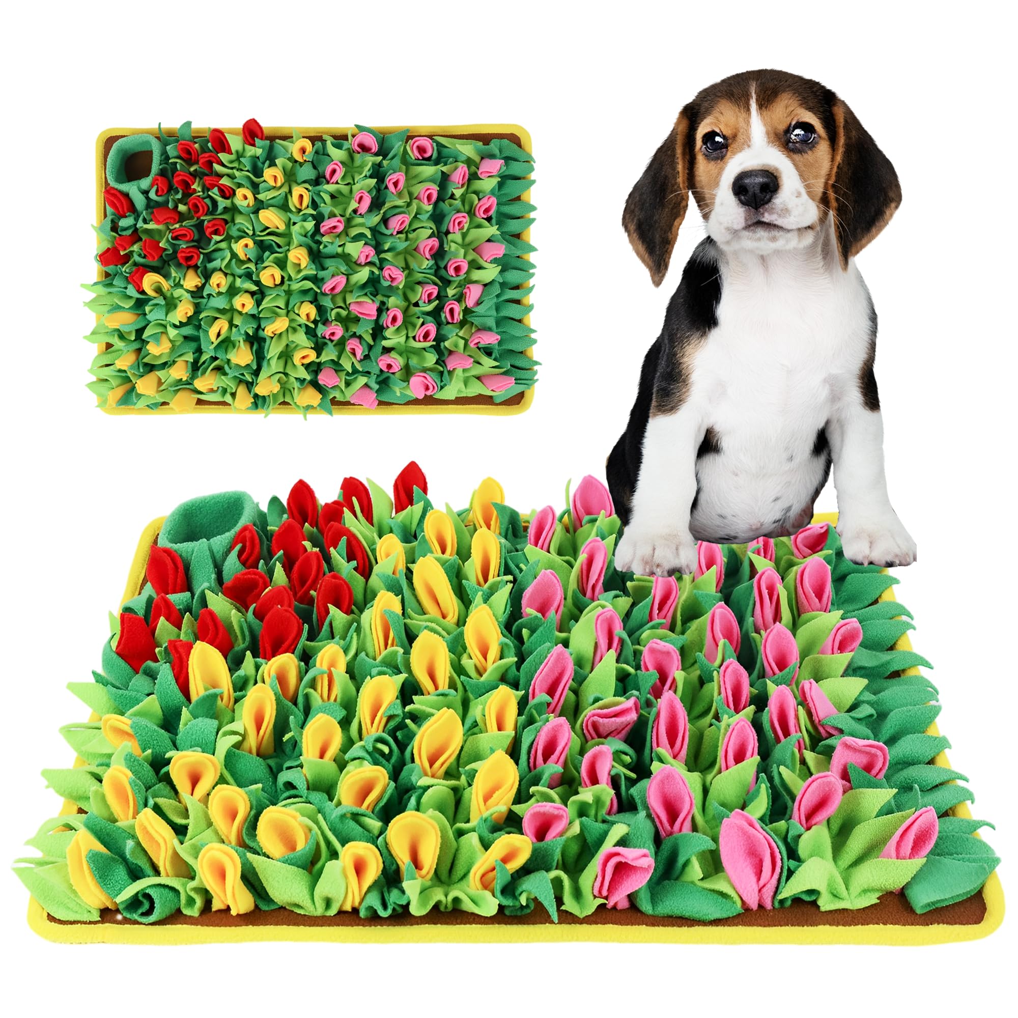 MHTTEC Dog Sniffing Mat Tulip Snuffle Mats for Dogs 23.62'' x 15.75'' Nosework Feeding Mat Polar Fleece Interactive Dog Slow Fee