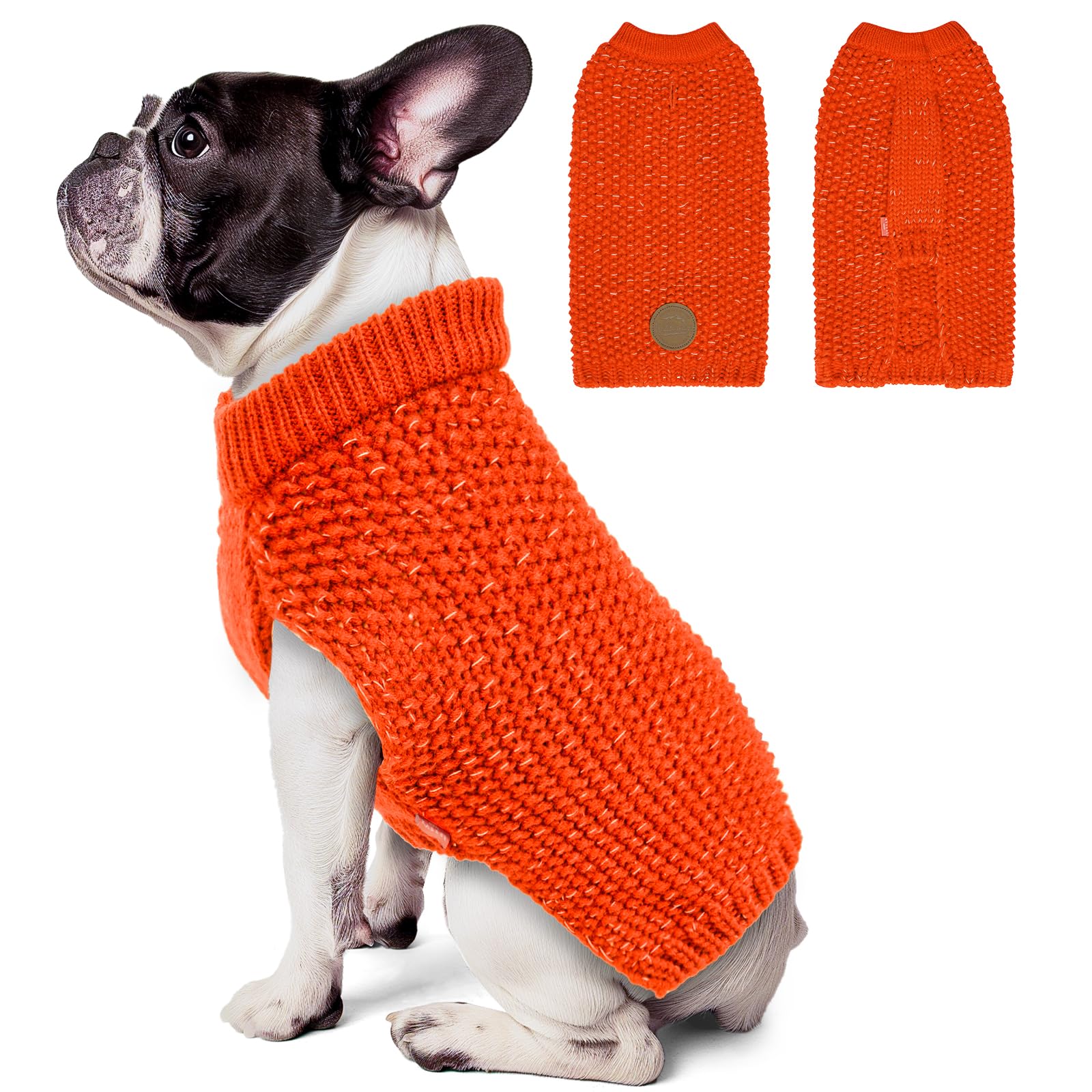 Kyeese Stretchy Dog Sweater With Leash Hole, Warm Comfy Coat For Medium Dogs, Orange