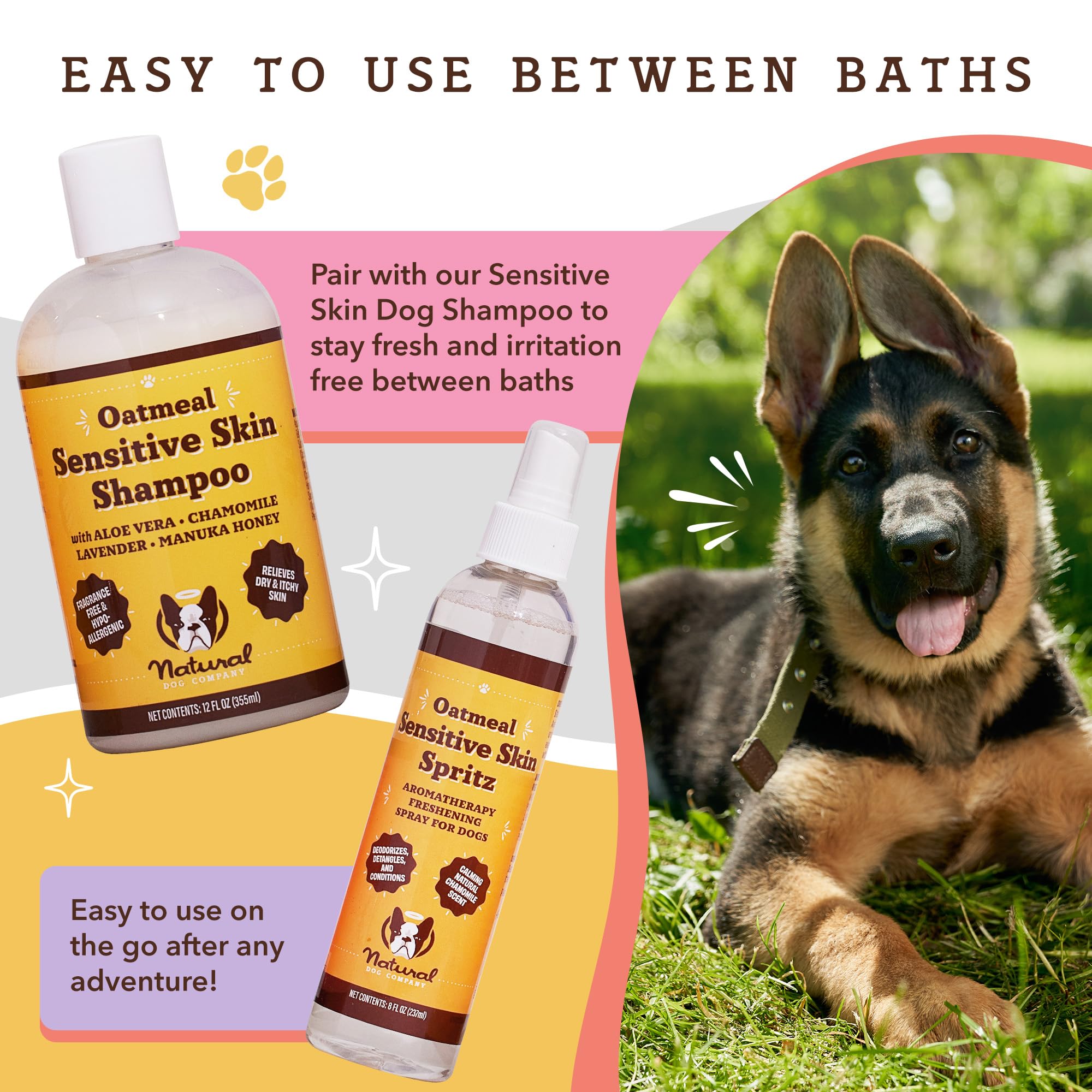 Natural Dog Company Sensitive Skin Dog Deodorizing Spray: Ideal With Sensitive Skin Dog Shampoo, Long Lasting Dog Perfume, Dog Spray Deodorizer, Neutral Scented Dog Spray With Hints Of Lavender, 8 Oz
